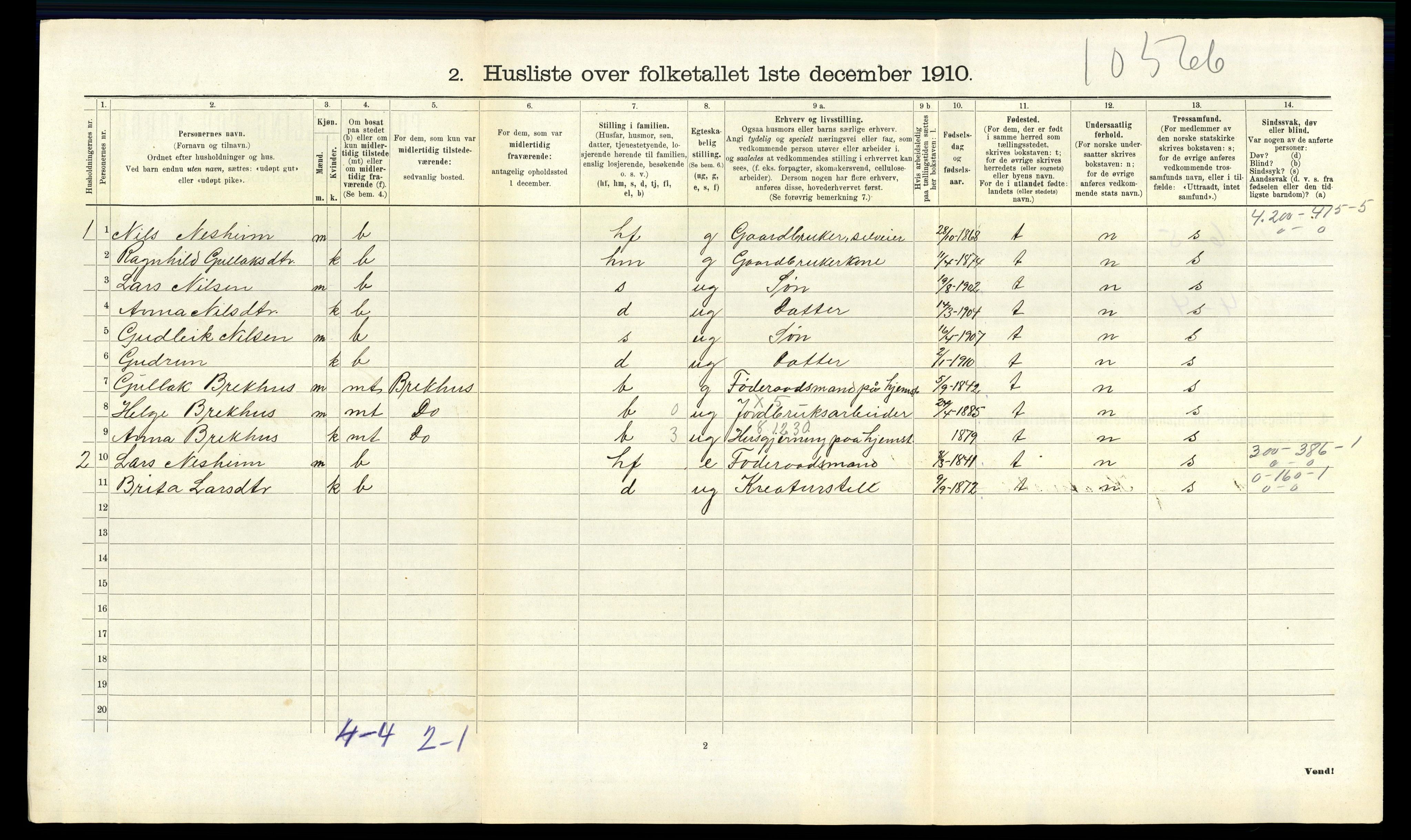 RA, 1910 census for Evanger, 1910, p. 348