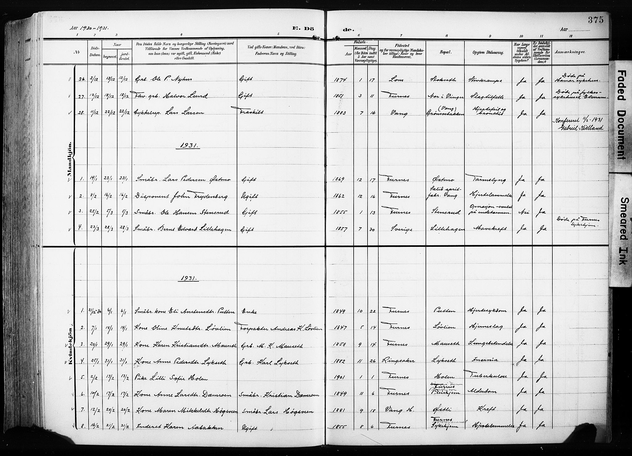 Furnes prestekontor, AV/SAH-PREST-012/L/La/L0001: Parish register (copy) no. 1, 1904-1933, p. 375