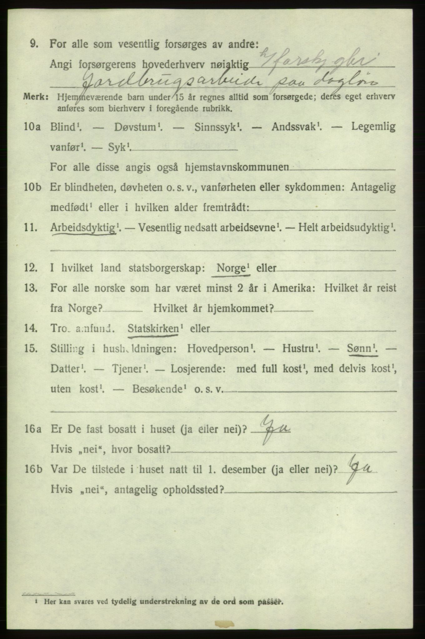 SAB, 1920 census for Tysnes, 1920, p. 3317