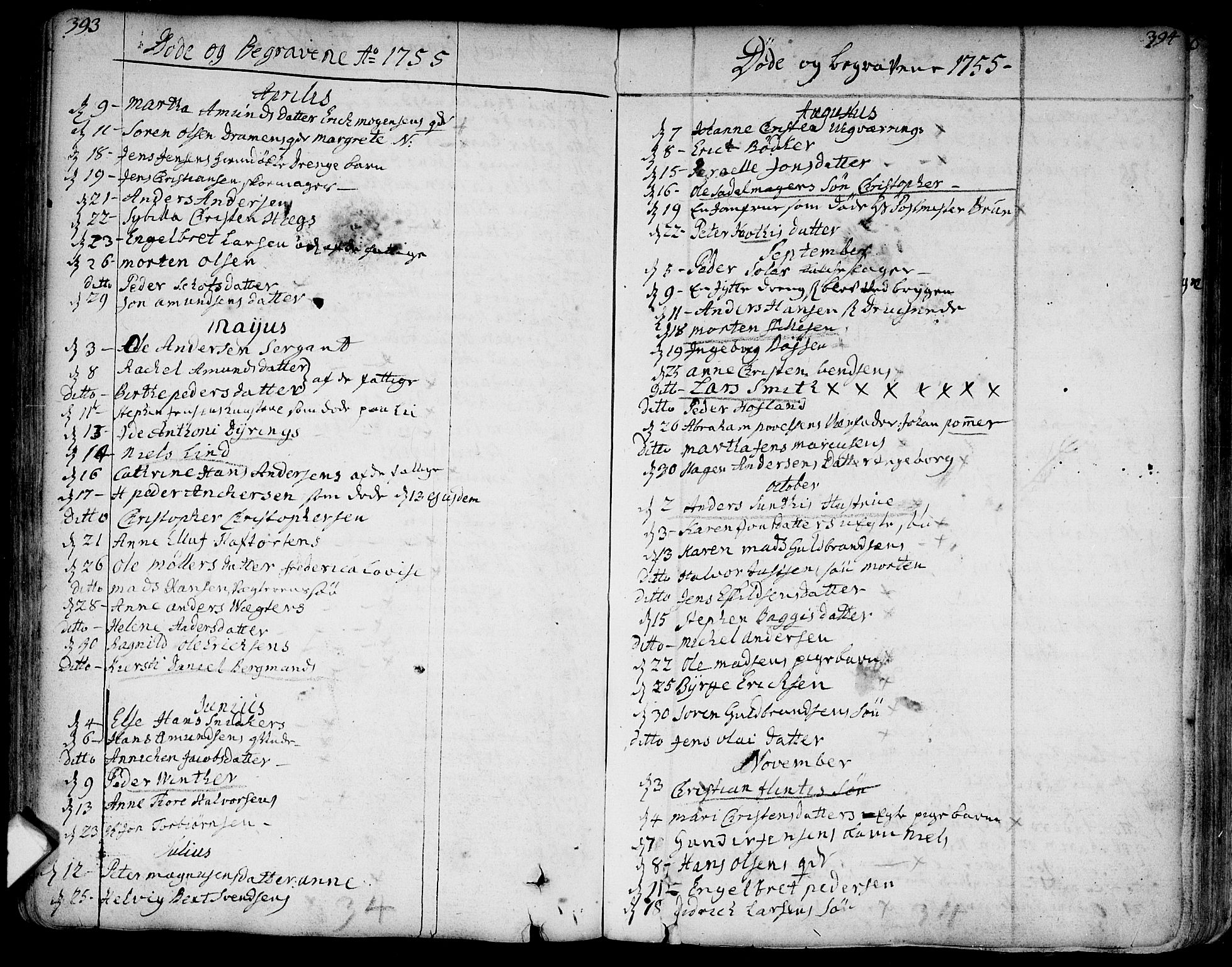 Bragernes kirkebøker, AV/SAKO-A-6/F/Fa/L0004: Parish register (official) no. I 4, 1734-1759, p. 393-394