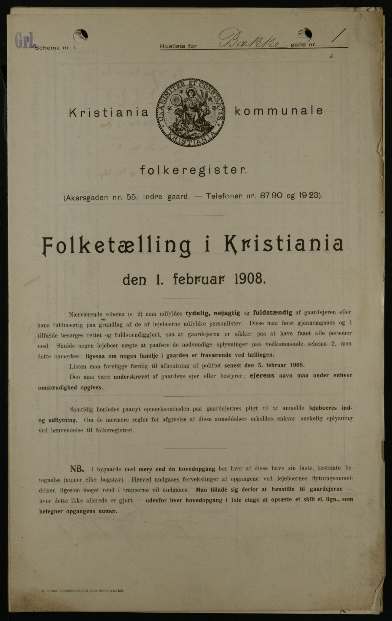 OBA, Municipal Census 1908 for Kristiania, 1908, p. 3441