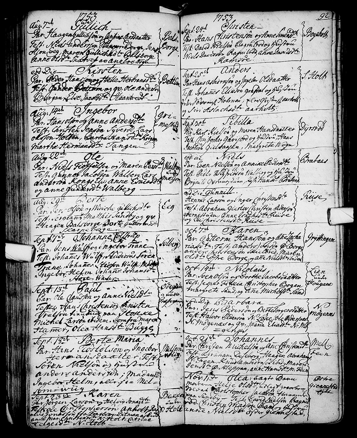 Stokke kirkebøker, AV/SAKO-A-320/F/Fa/L0002: Parish register (official) no. I 2, 1732-1770, p. 92