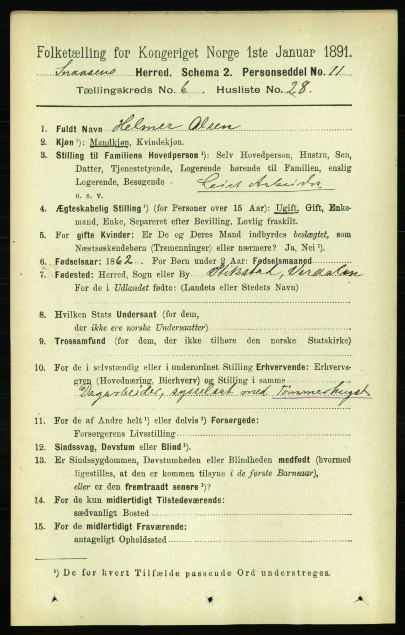 RA, 1891 census for 1736 Snåsa, 1891, p. 2049