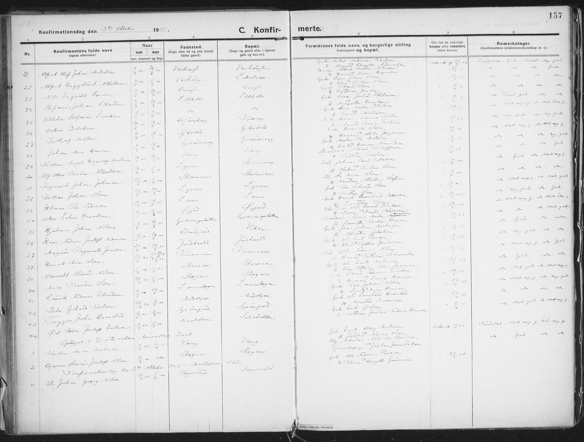 Lenvik sokneprestembete, AV/SATØ-S-1310/H/Ha/Haa/L0016kirke: Parish register (official) no. 16, 1910-1924, p. 157
