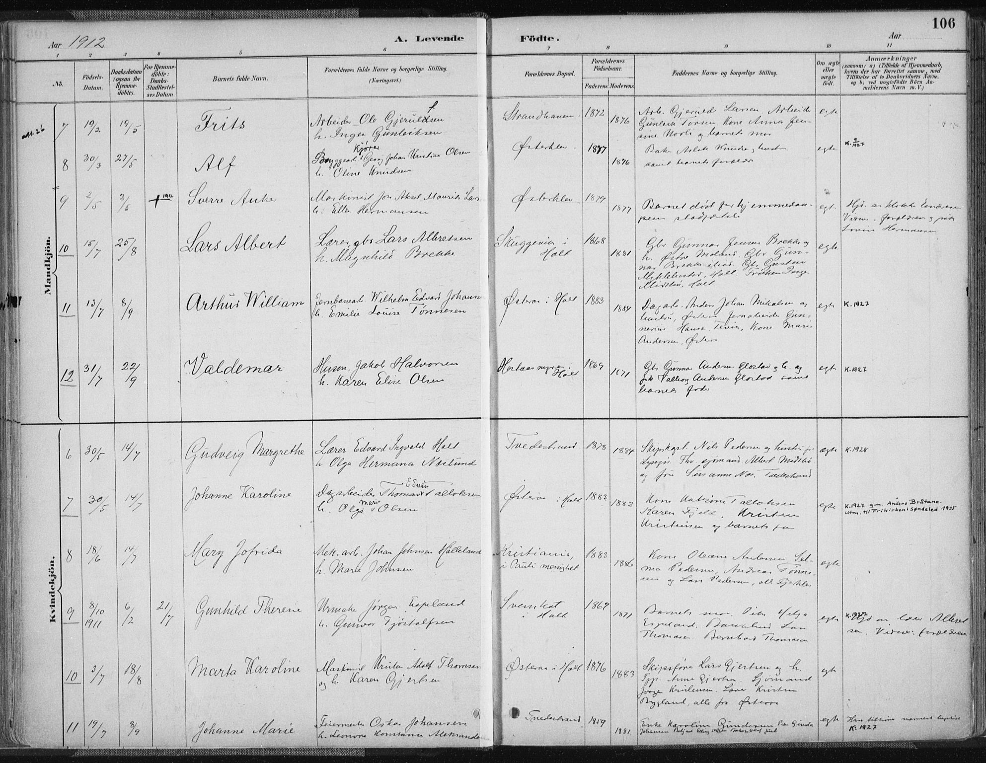 Tvedestrand sokneprestkontor, AV/SAK-1111-0042/F/Fa/L0001: Parish register (official) no. A 1, 1885-1916, p. 106