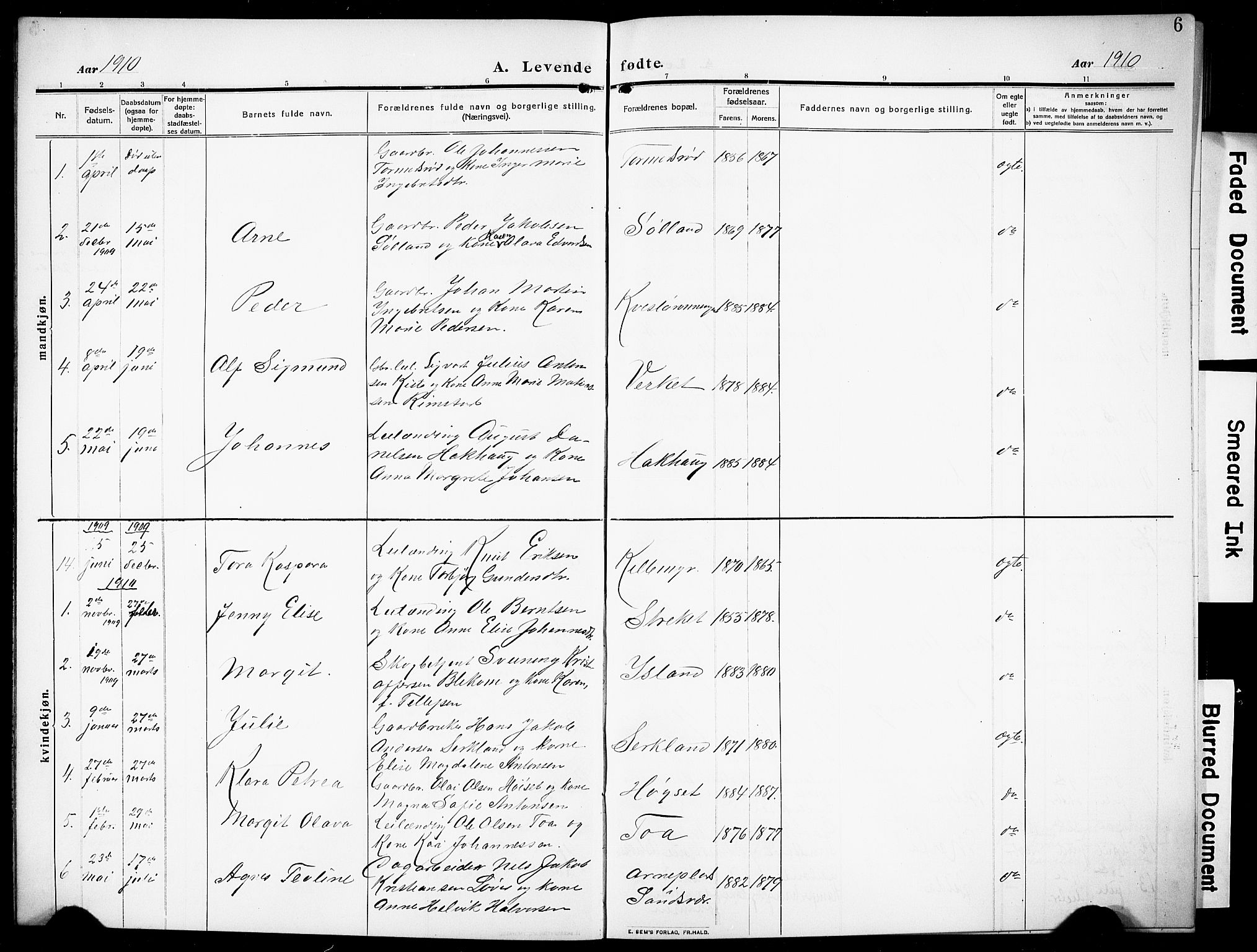 Siljan kirkebøker, AV/SAKO-A-300/G/Ga/L0003: Parish register (copy) no. 3, 1909-1927, p. 6