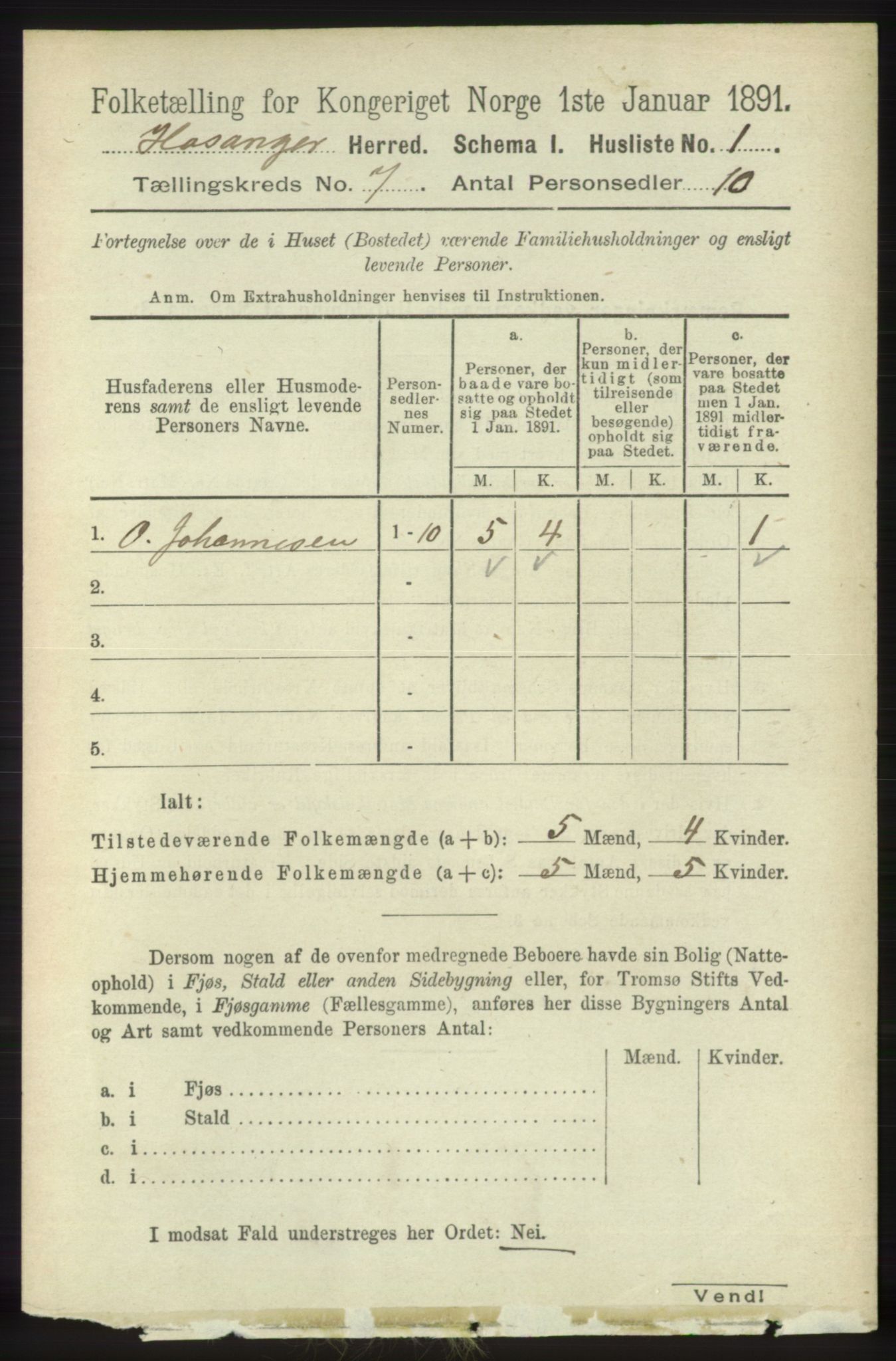 RA, 1891 census for 1253 Hosanger, 1891, p. 2434