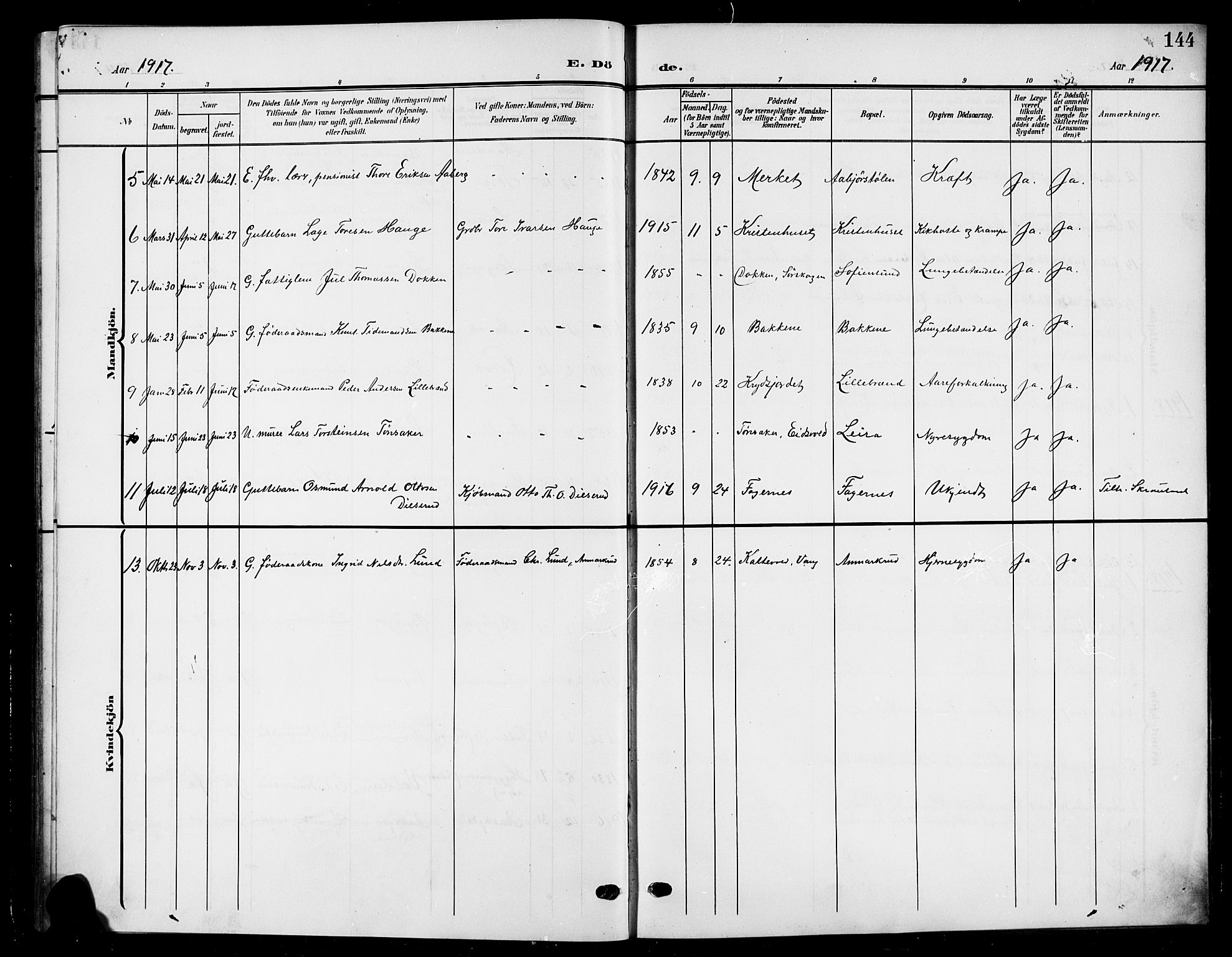 Nord-Aurdal prestekontor, SAH/PREST-132/H/Ha/Hab/L0012: Parish register (copy) no. 12, 1907-1920, p. 144