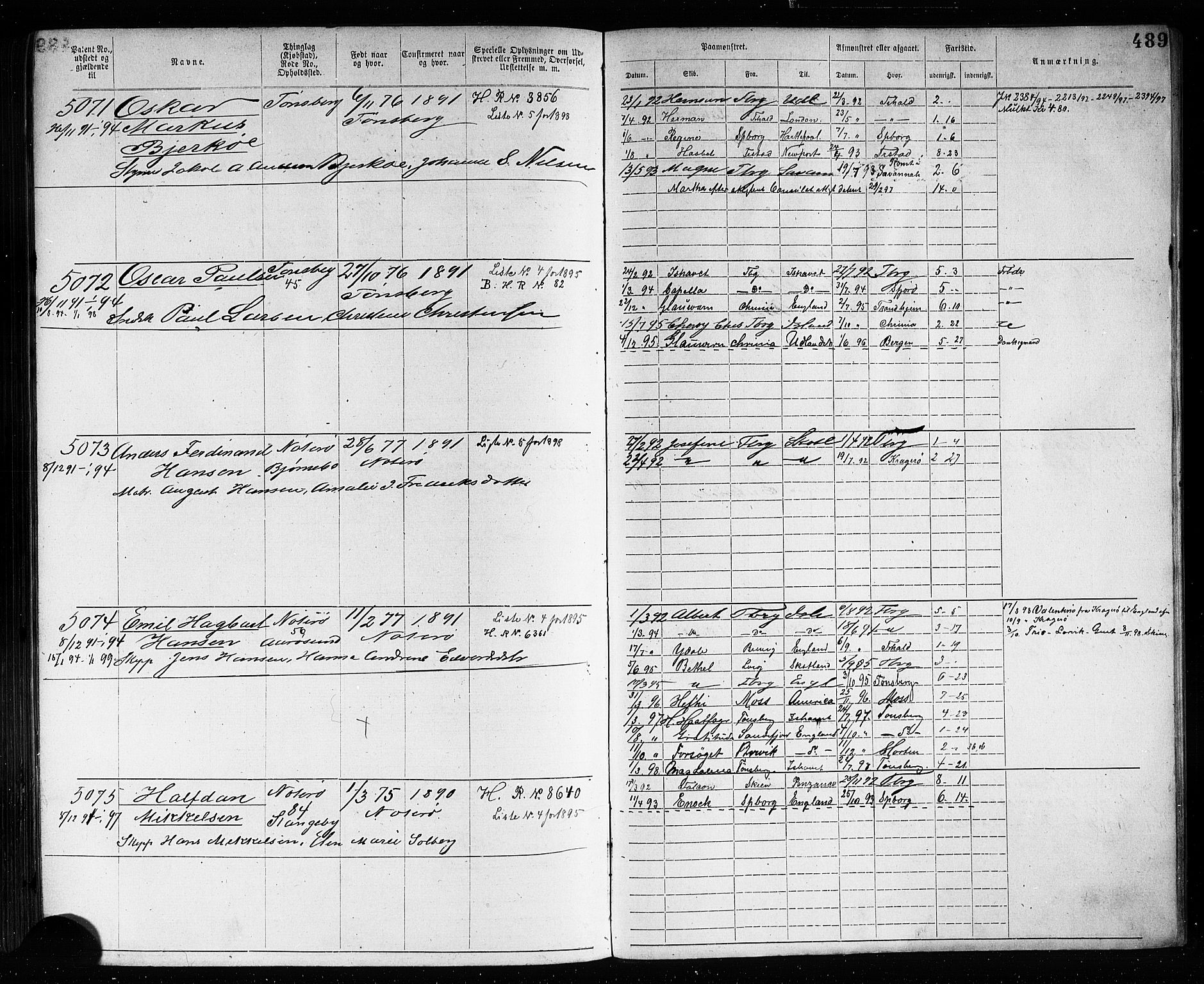 Tønsberg innrulleringskontor, AV/SAKO-A-786/F/Fb/L0007: Annotasjonsrulle Patent nr. 2636-5150, 1881-1892, p. 491