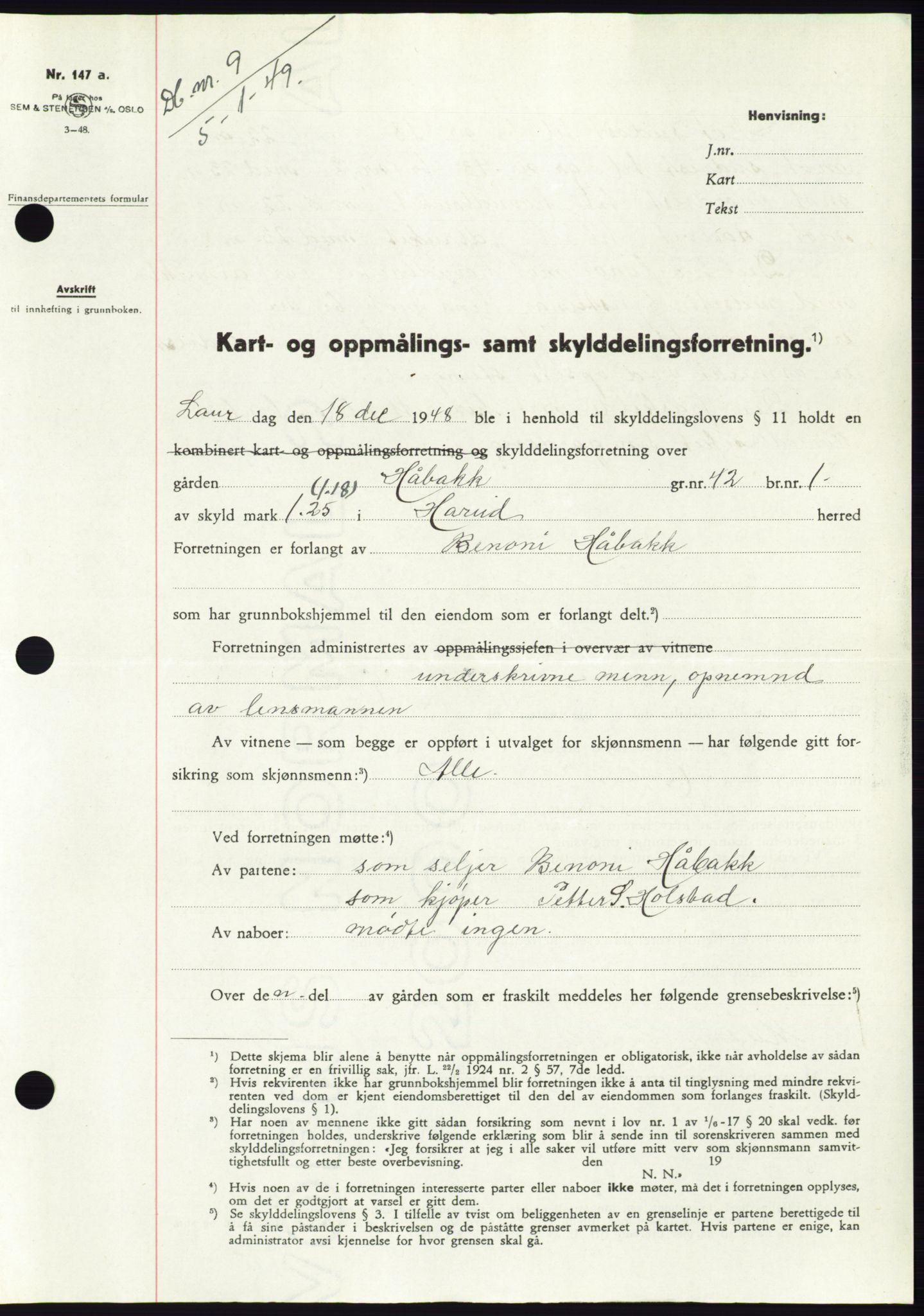 Søre Sunnmøre sorenskriveri, AV/SAT-A-4122/1/2/2C/L0083: Mortgage book no. 9A, 1948-1949, Diary no: : 9/1949