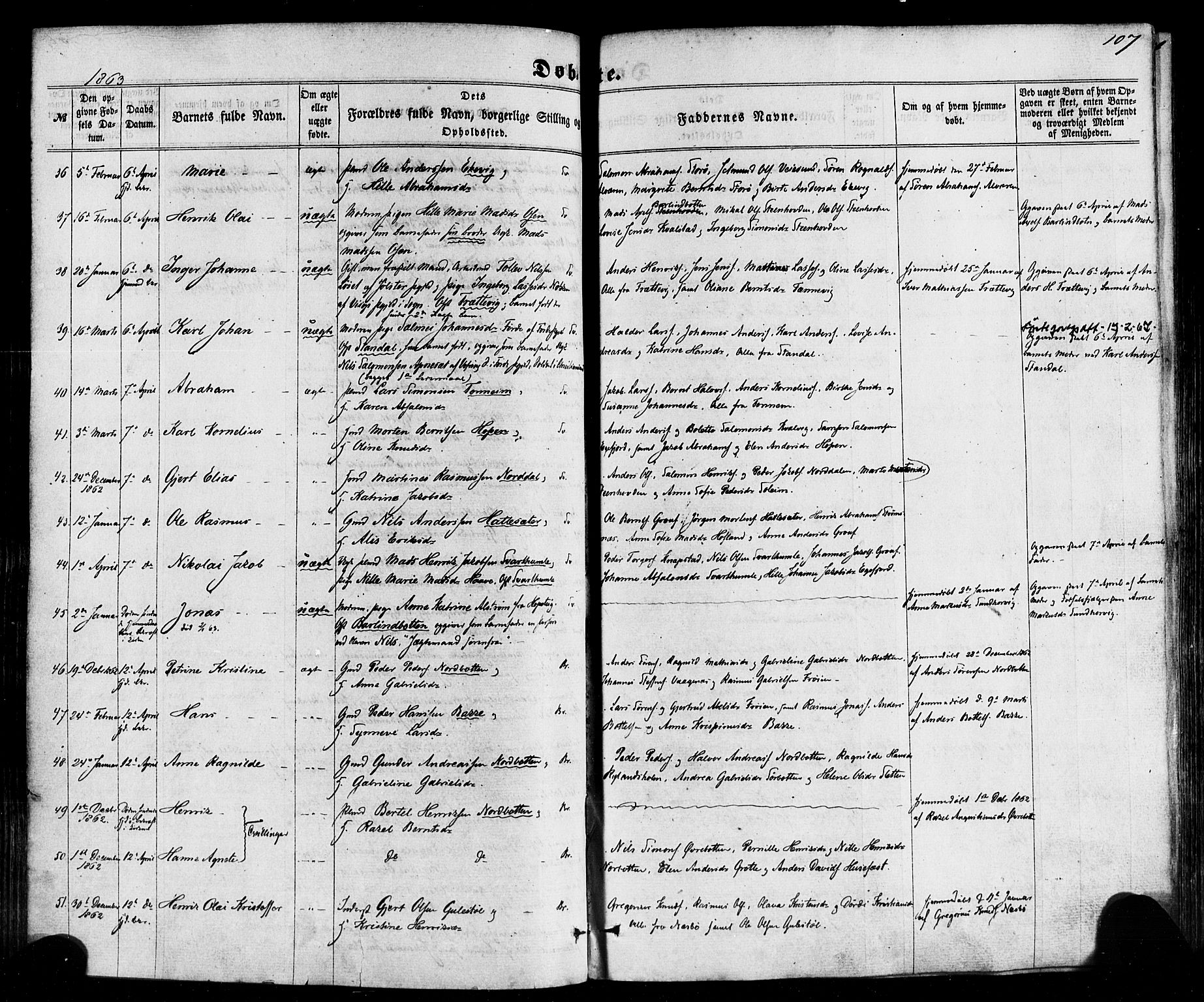 Kinn sokneprestembete, AV/SAB-A-80801/H/Haa/Haaa/L0006: Parish register (official) no. A 6, 1857-1885, p. 107