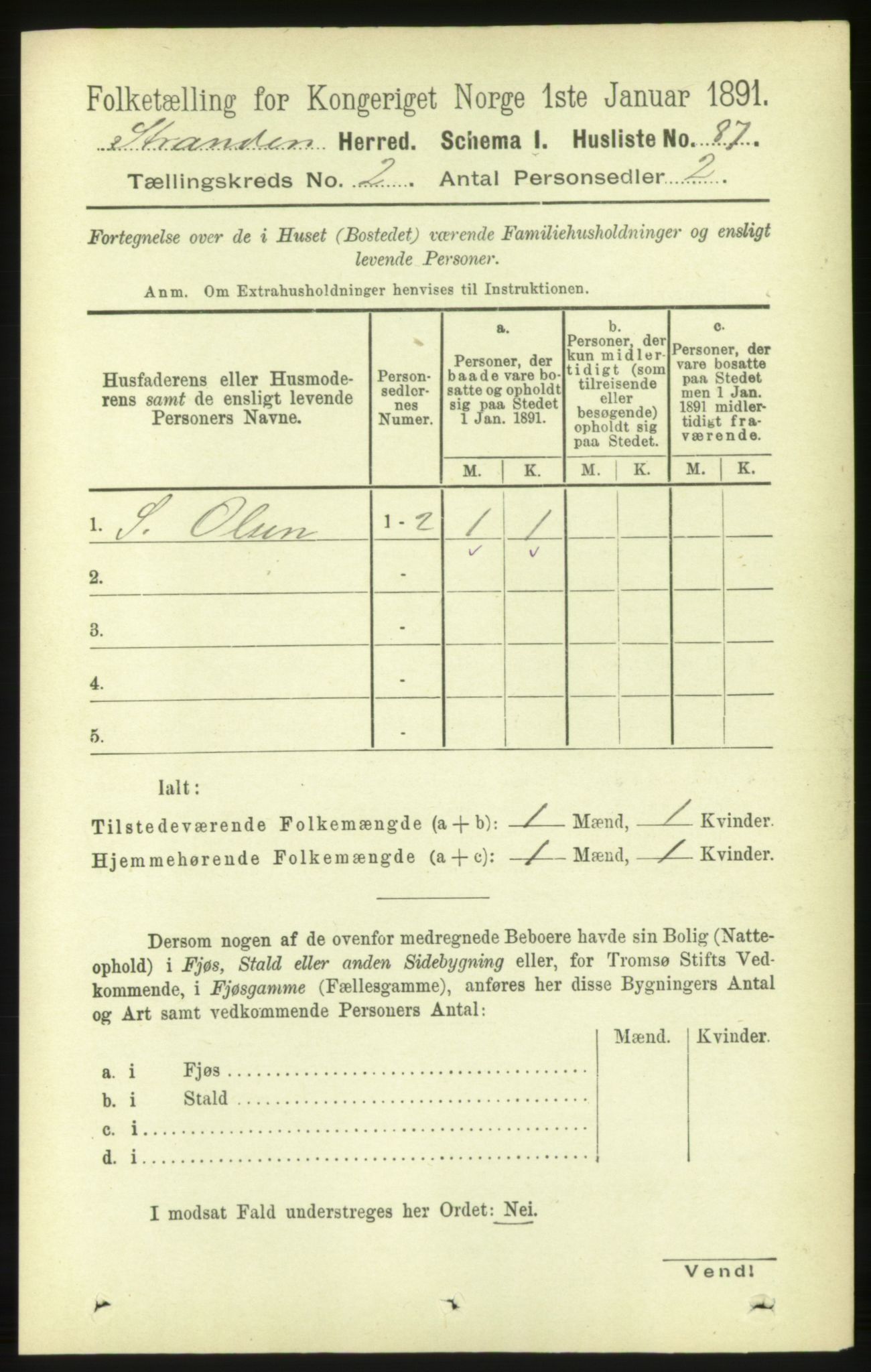 RA, 1891 census for 1525 Stranda, 1891, p. 283