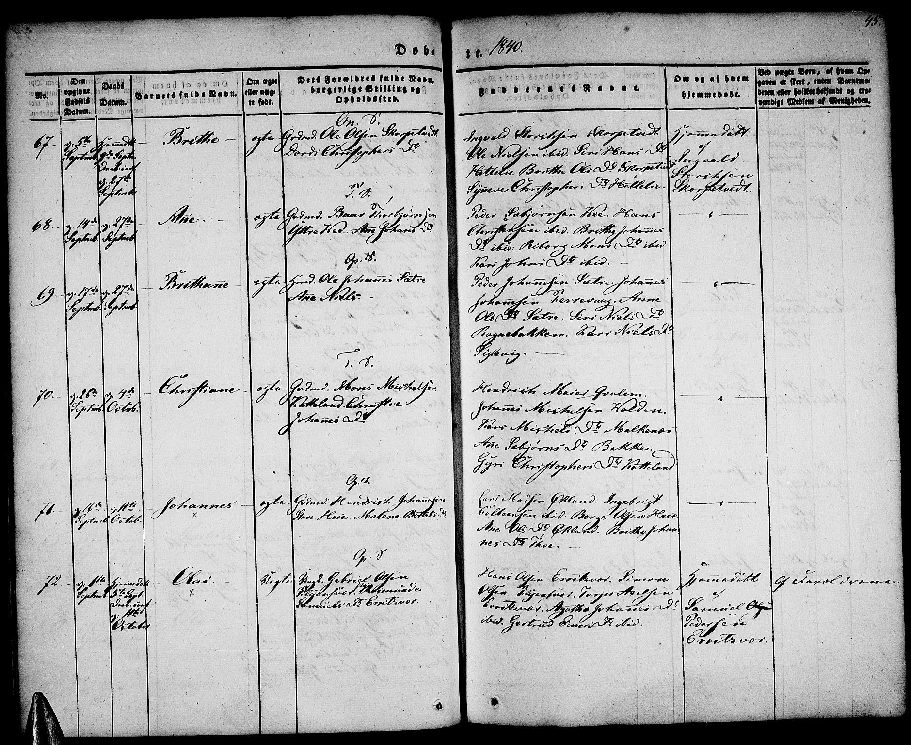 Tysnes sokneprestembete, AV/SAB-A-78601/H/Haa: Parish register (official) no. A 9, 1837-1848, p. 45