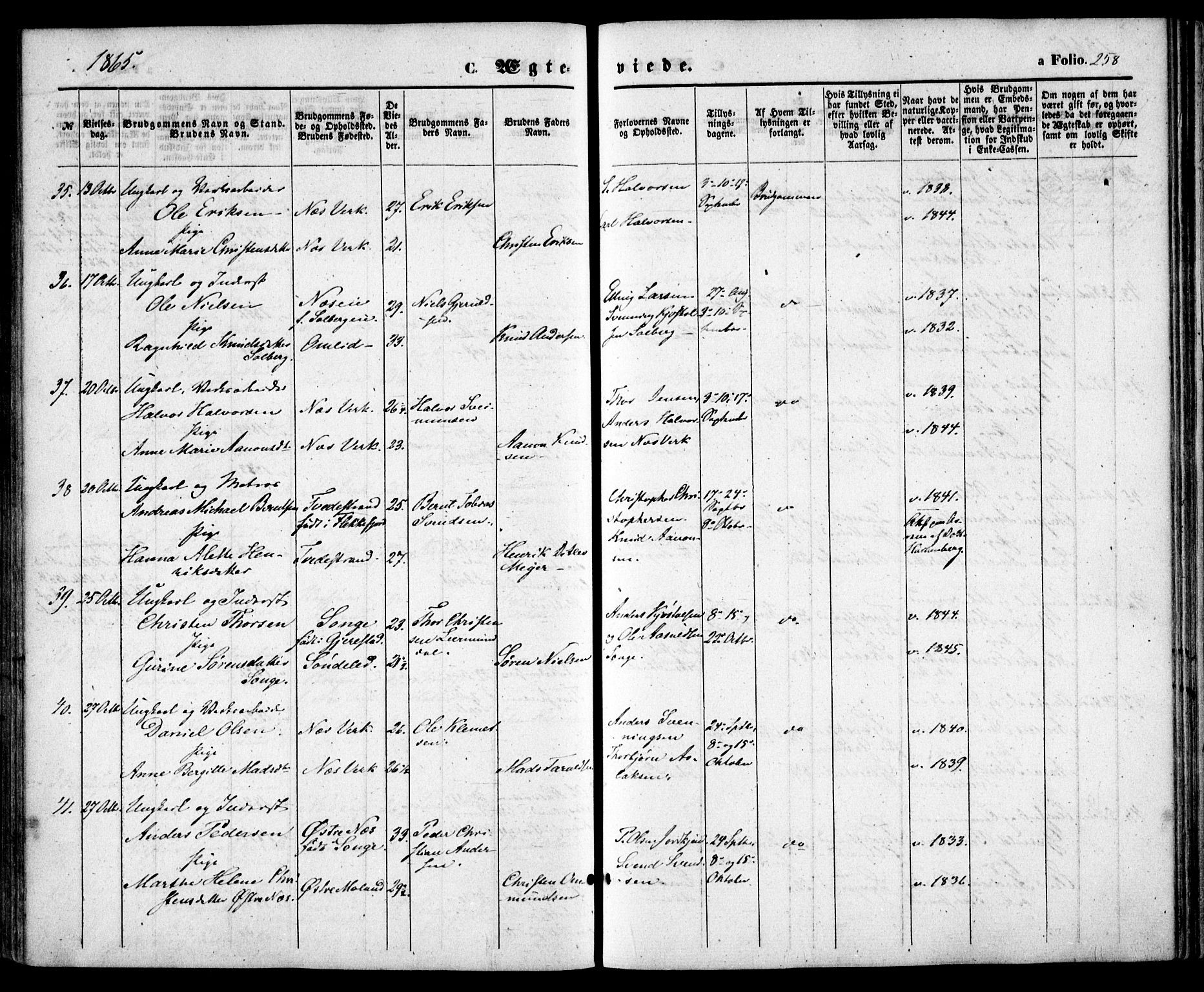 Holt sokneprestkontor, AV/SAK-1111-0021/F/Fa/L0009: Parish register (official) no. A 9, 1861-1871, p. 258