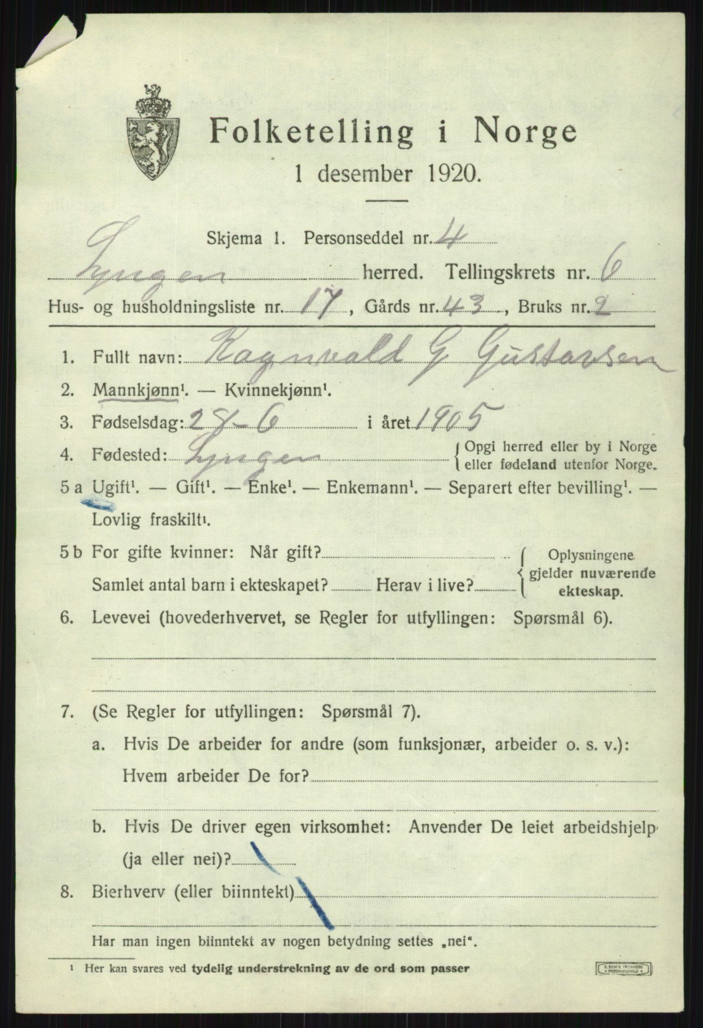 SATØ, 1920 census for Lyngen, 1920, p. 6744