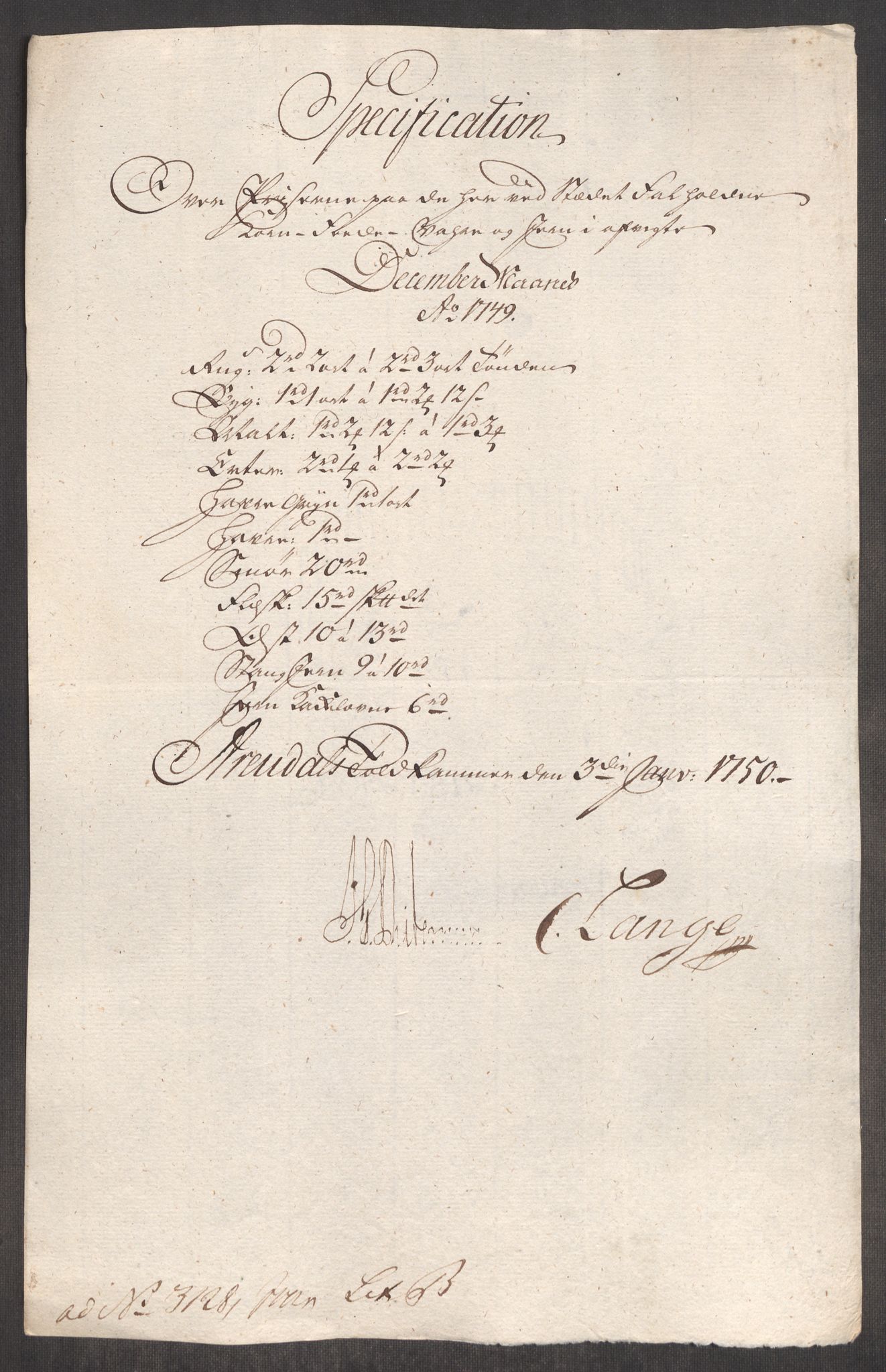 Rentekammeret inntil 1814, Realistisk ordnet avdeling, RA/EA-4070/Oe/L0004: [Ø1]: Priskuranter, 1749-1752, p. 154
