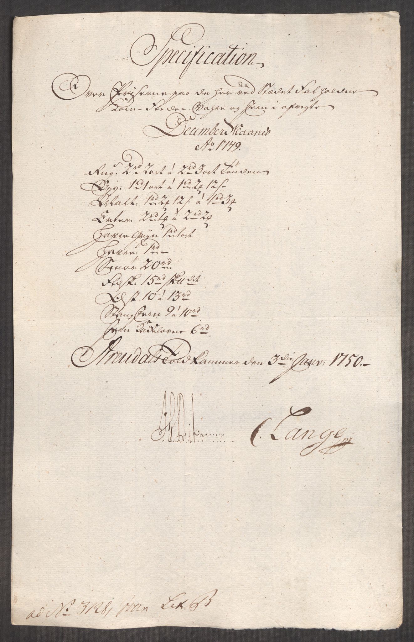 Rentekammeret inntil 1814, Realistisk ordnet avdeling, AV/RA-EA-4070/Oe/L0004: [Ø1]: Priskuranter, 1749-1752, p. 154