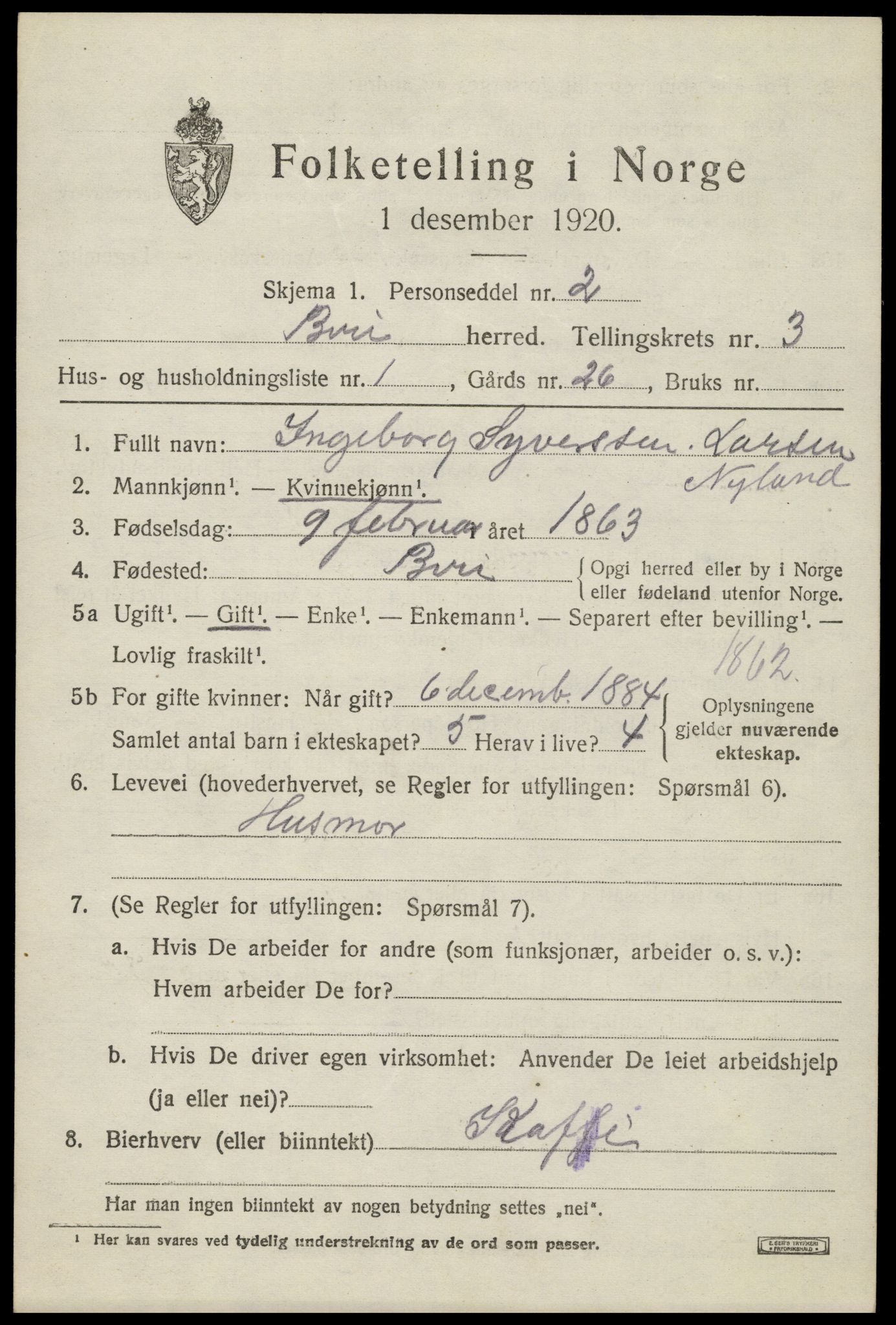 SAH, 1920 census for Biri, 1920, p. 2335