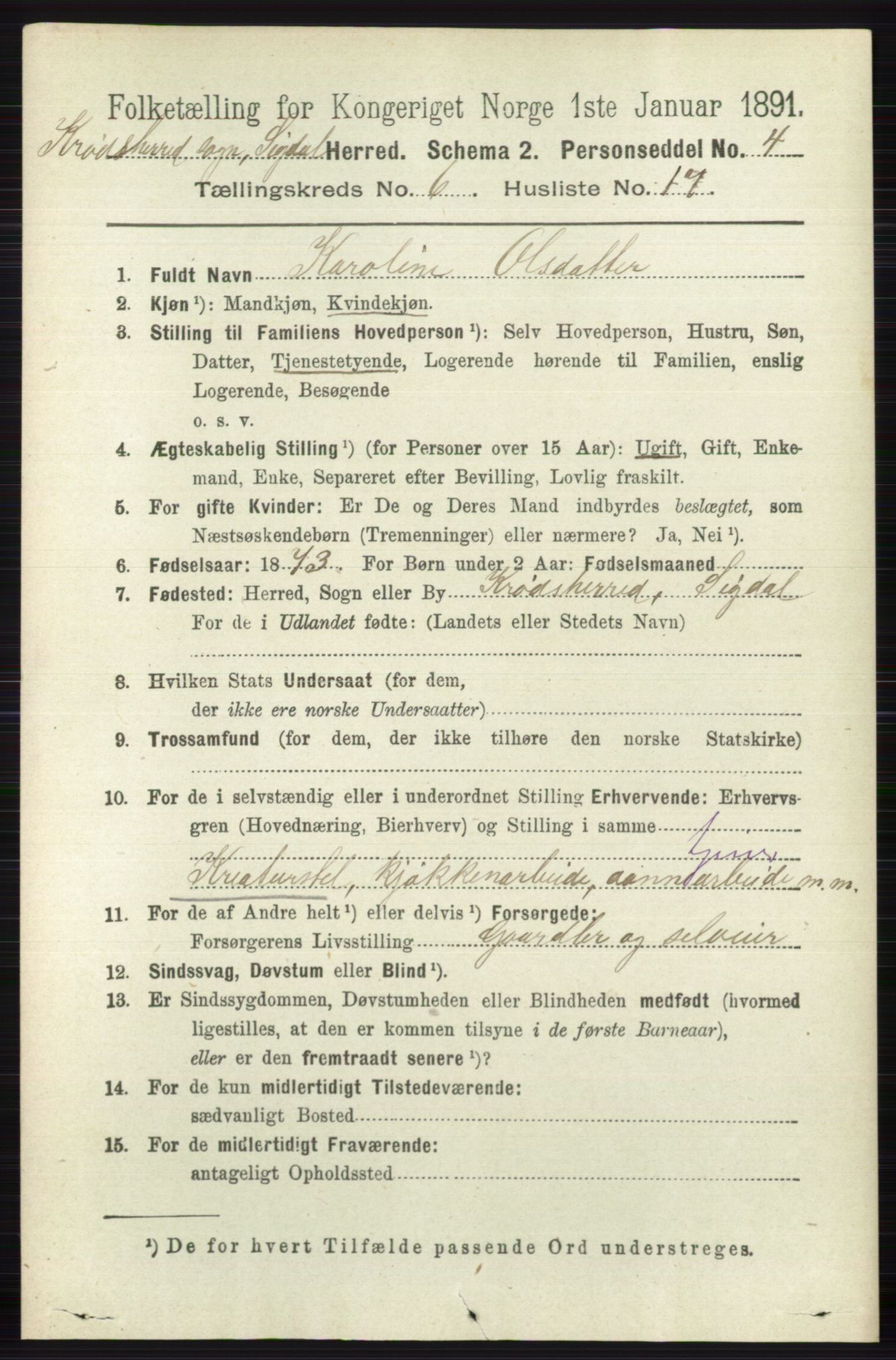 RA, 1891 census for 0621 Sigdal, 1891, p. 6753