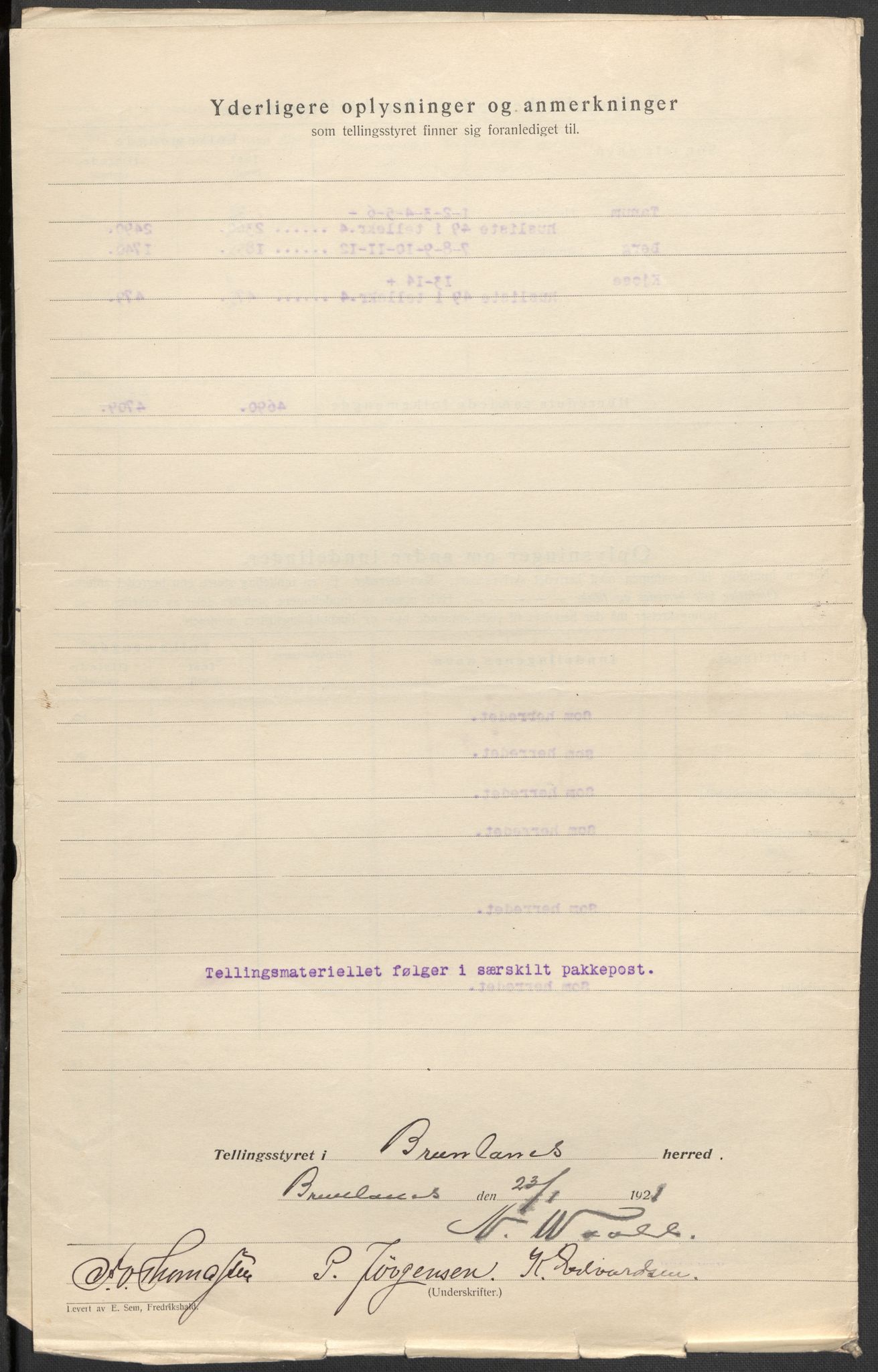 SAKO, 1920 census for Brunlanes, 1920, p. 7