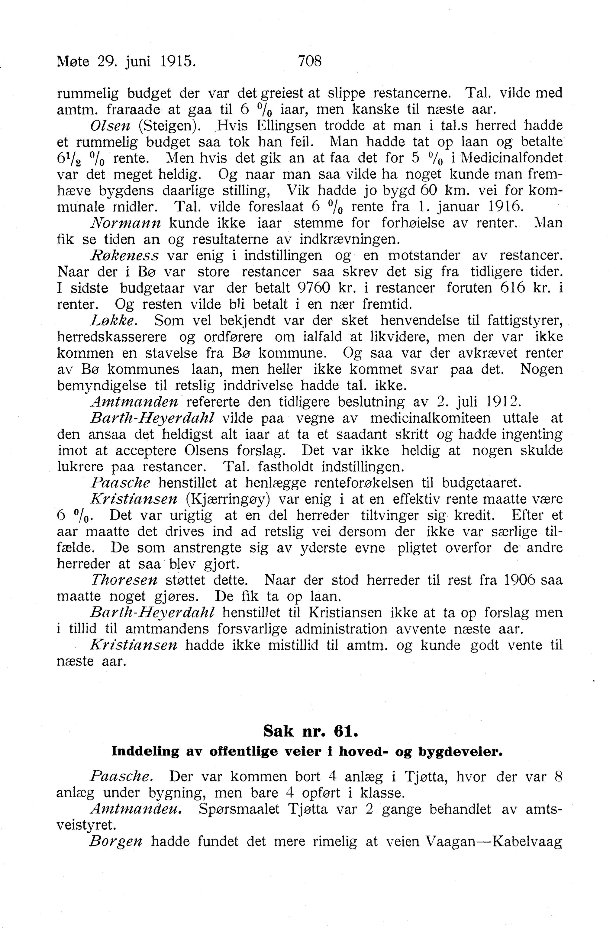 Nordland Fylkeskommune. Fylkestinget, AIN/NFK-17/176/A/Ac/L0038: Fylkestingsforhandlinger 1915, 1915