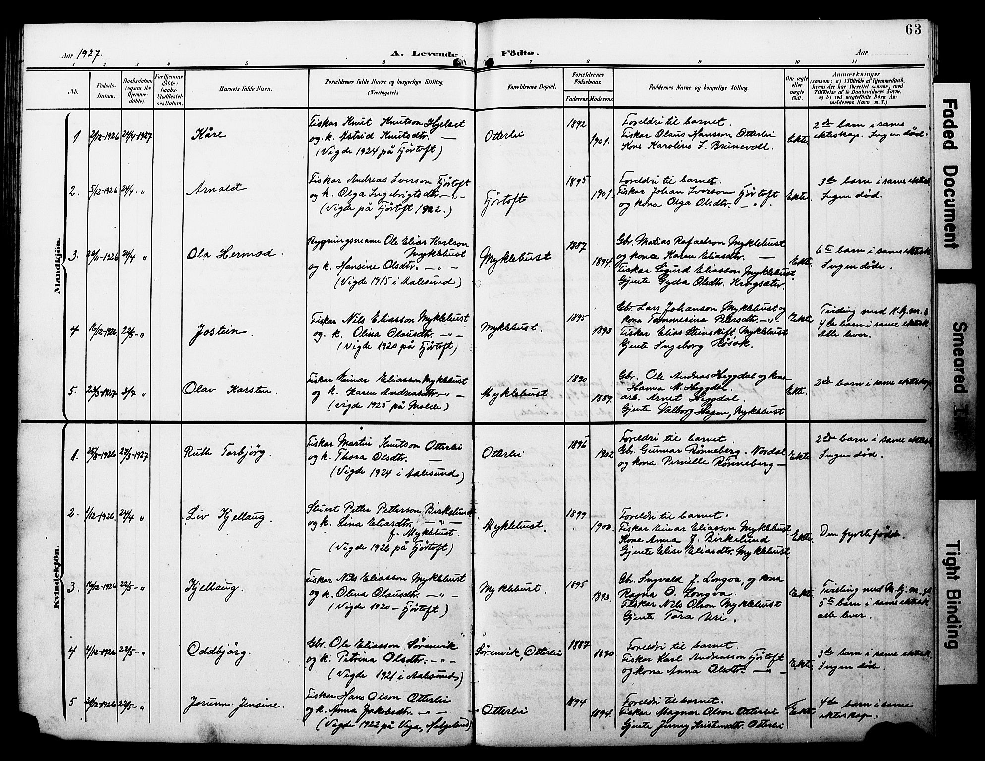 Ministerialprotokoller, klokkerbøker og fødselsregistre - Møre og Romsdal, AV/SAT-A-1454/538/L0524: Parish register (copy) no. 538C02, 1901-1931, p. 63