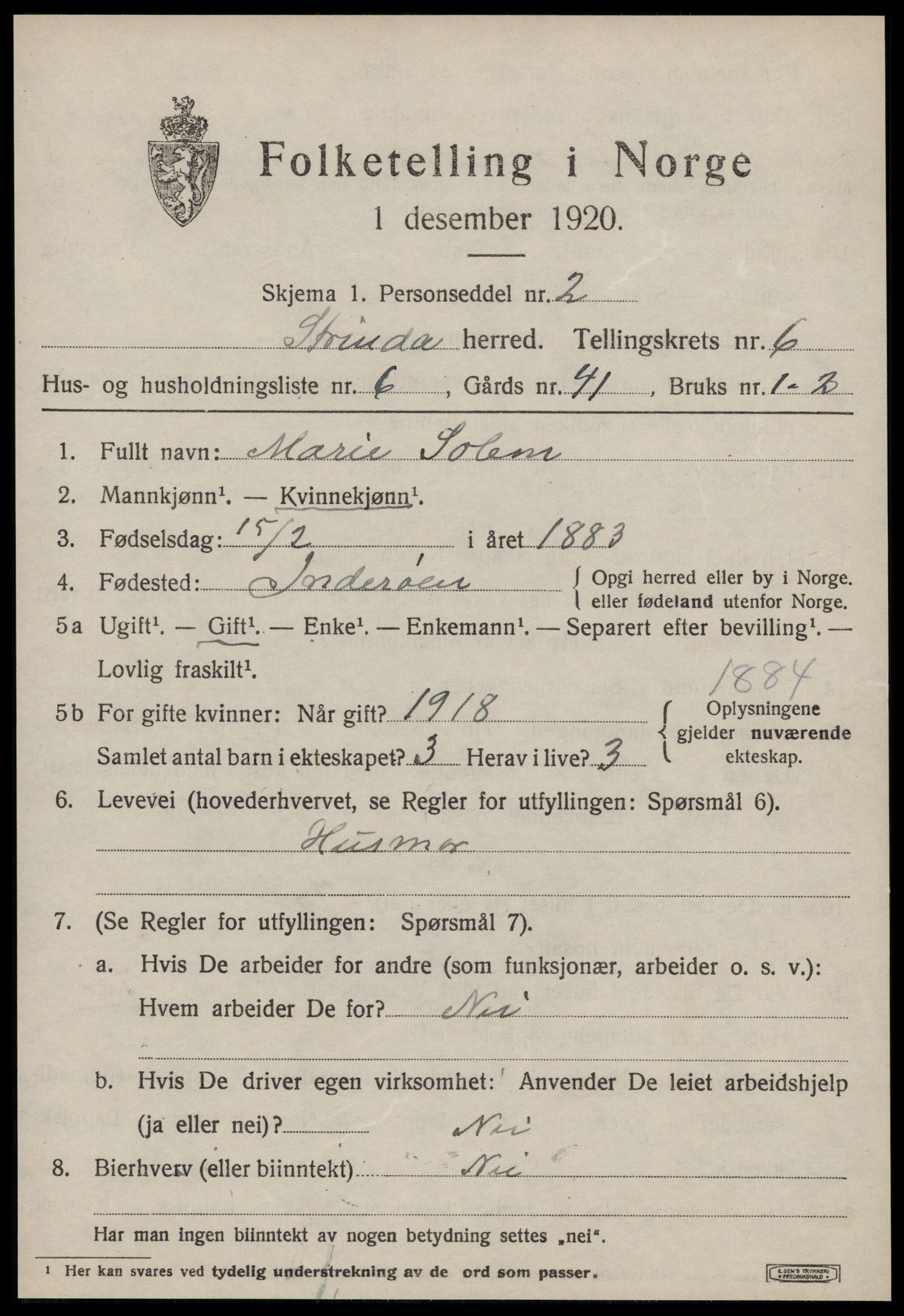 SAT, 1920 census for Strinda, 1920, p. 14490