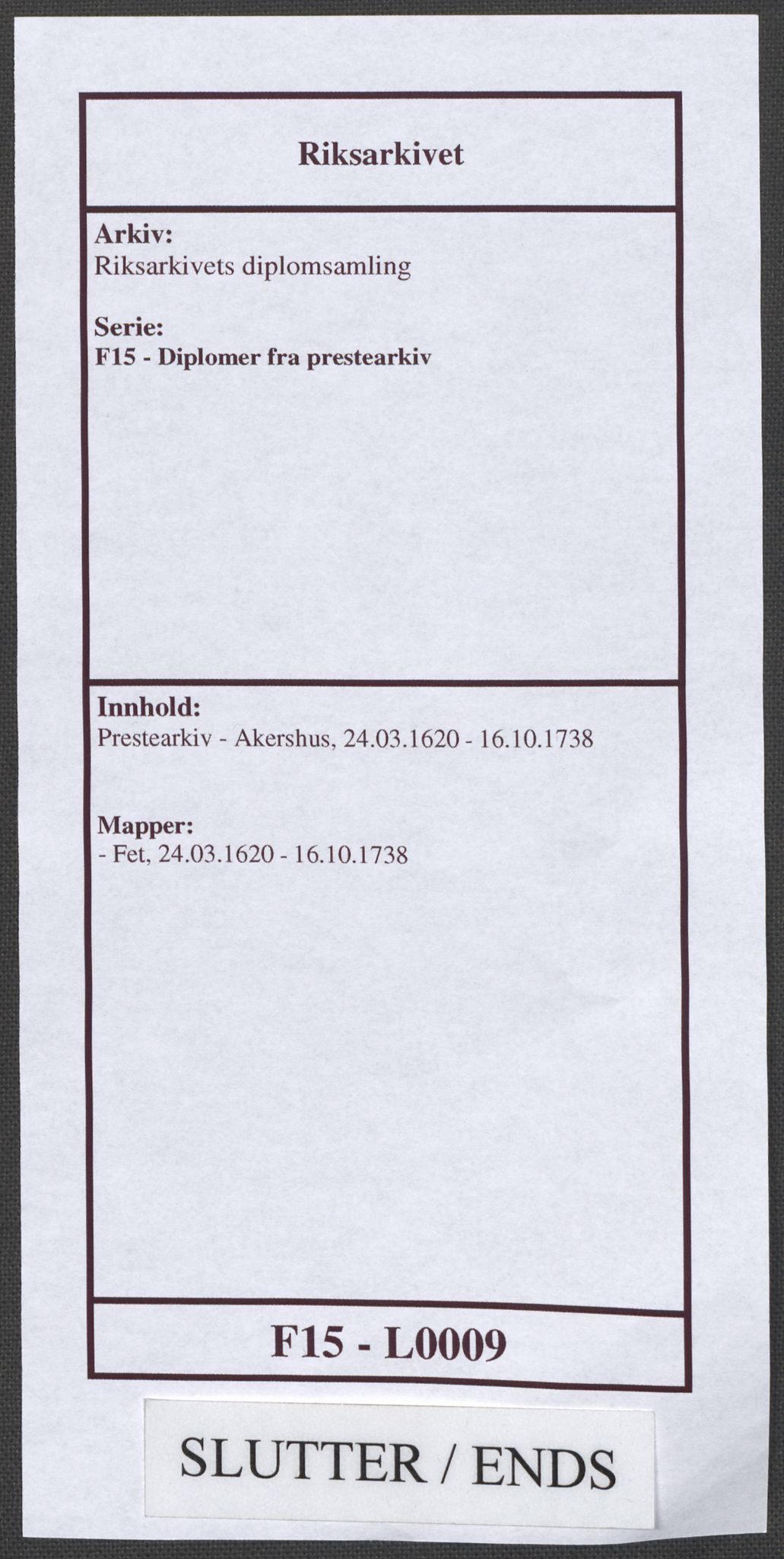 Riksarkivets diplomsamling, AV/RA-EA-5965/F15/L0009: Prestearkiv - Akershus, 1620-1738, p. 178