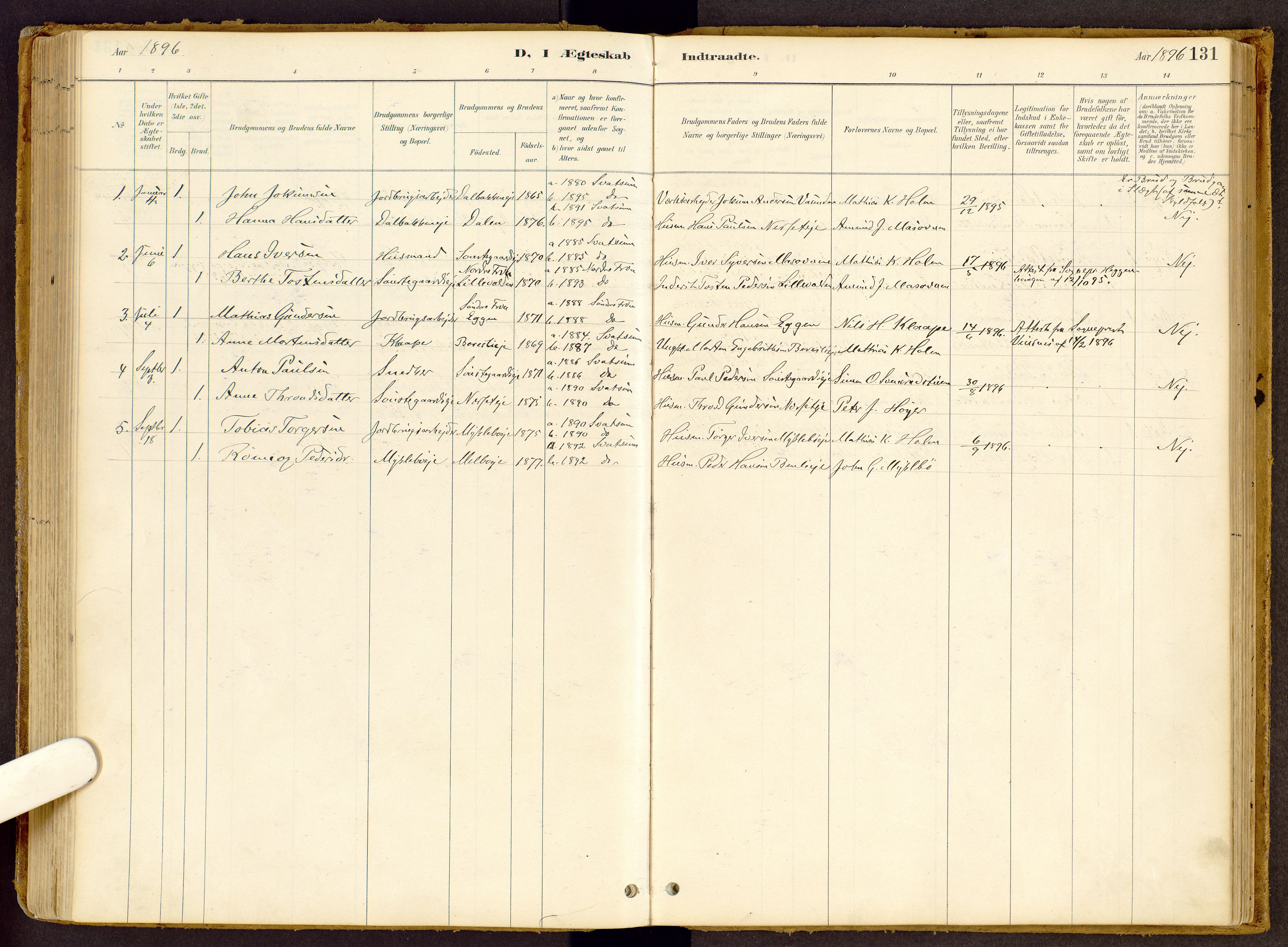 Vestre Gausdal prestekontor, SAH/PREST-094/H/Ha/Haa/L0002: Parish register (official) no. 2, 1887-1918, p. 131