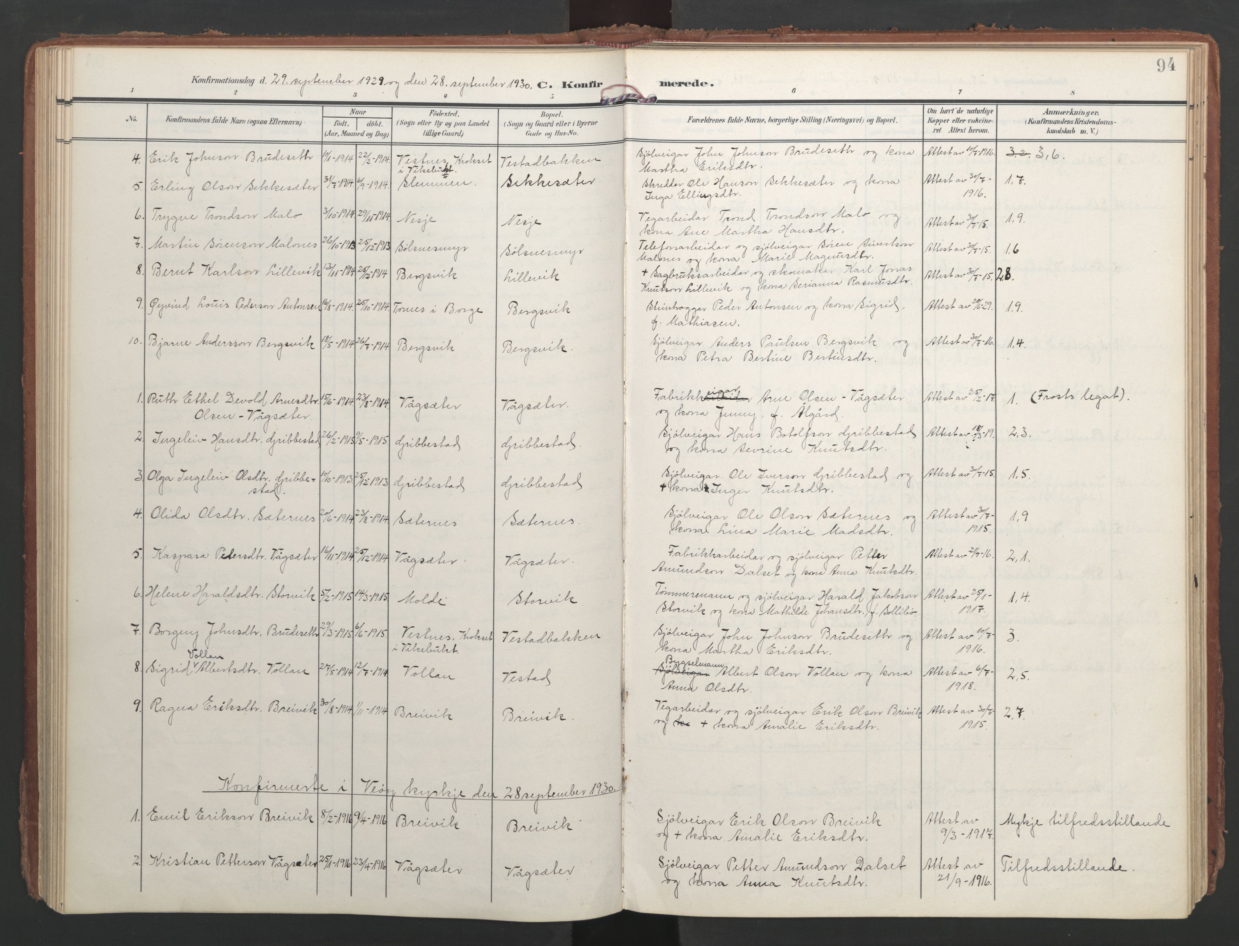 Ministerialprotokoller, klokkerbøker og fødselsregistre - Møre og Romsdal, AV/SAT-A-1454/547/L0605: Parish register (official) no. 547A07, 1907-1936, p. 94