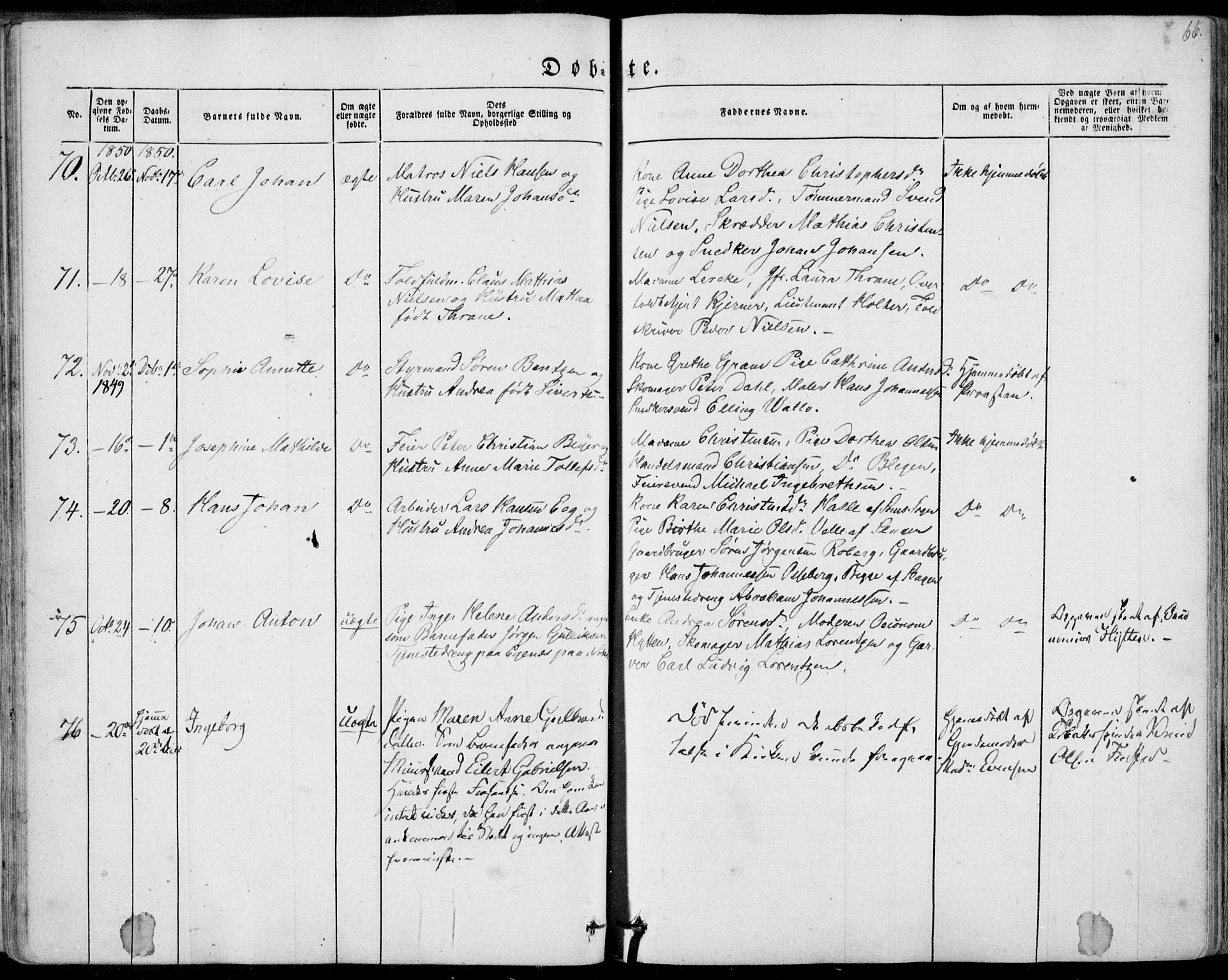 Tønsberg kirkebøker, AV/SAKO-A-330/F/Fa/L0007: Parish register (official) no. I 7, 1845-1854, p. 66