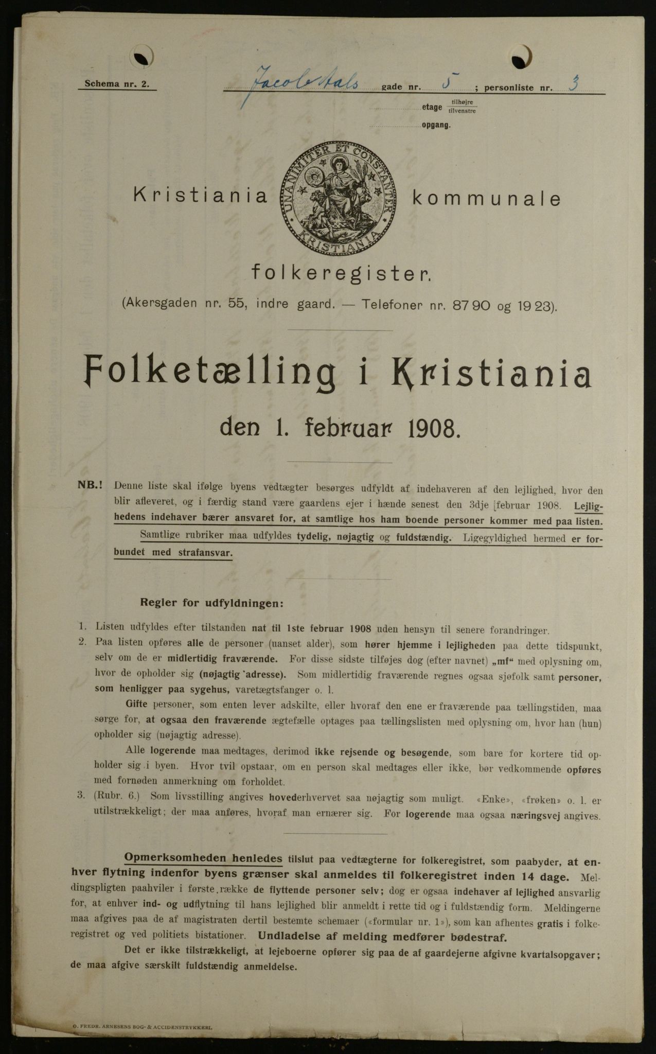 OBA, Municipal Census 1908 for Kristiania, 1908, p. 40141