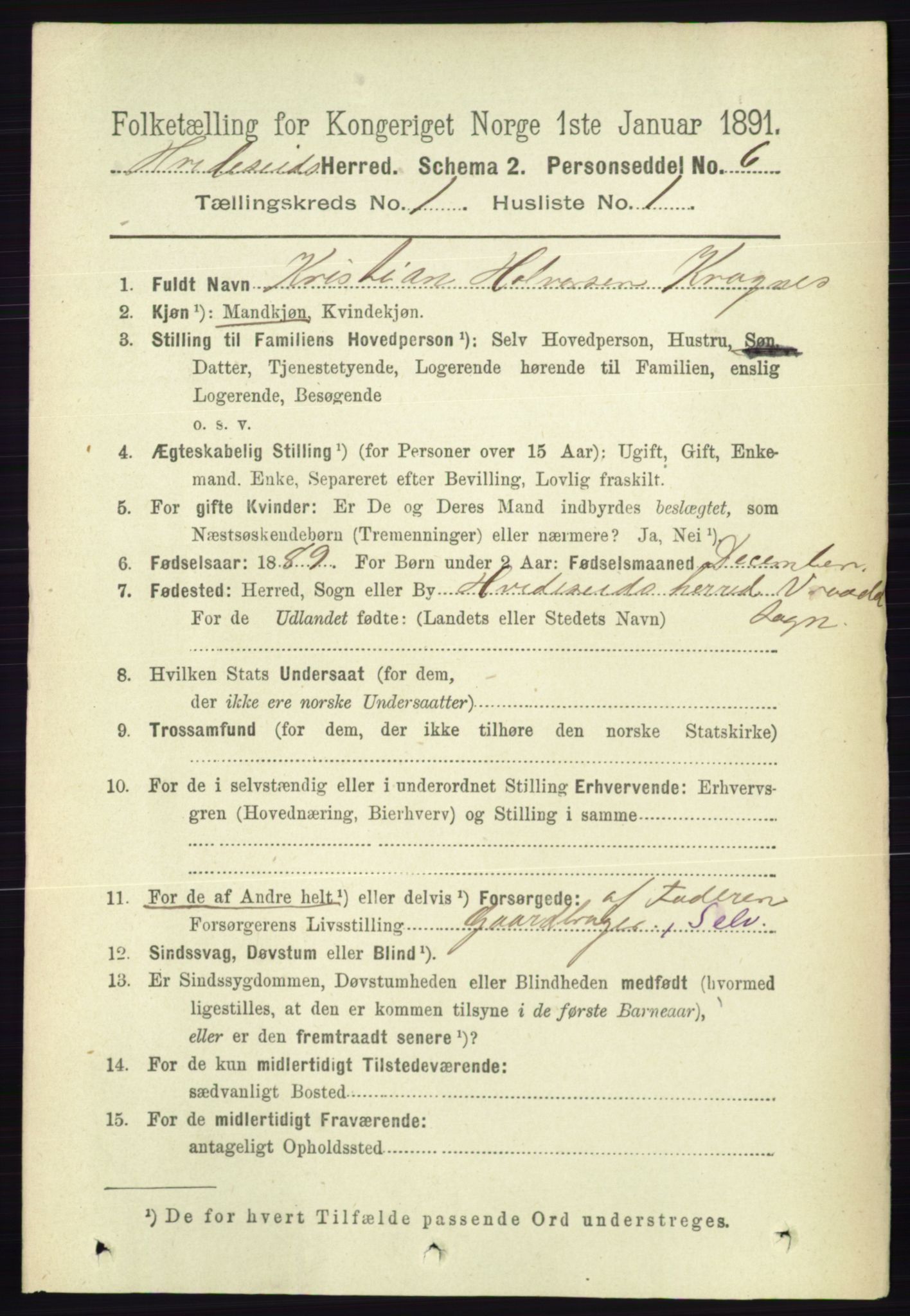 RA, 1891 census for 0829 Kviteseid, 1891, p. 82