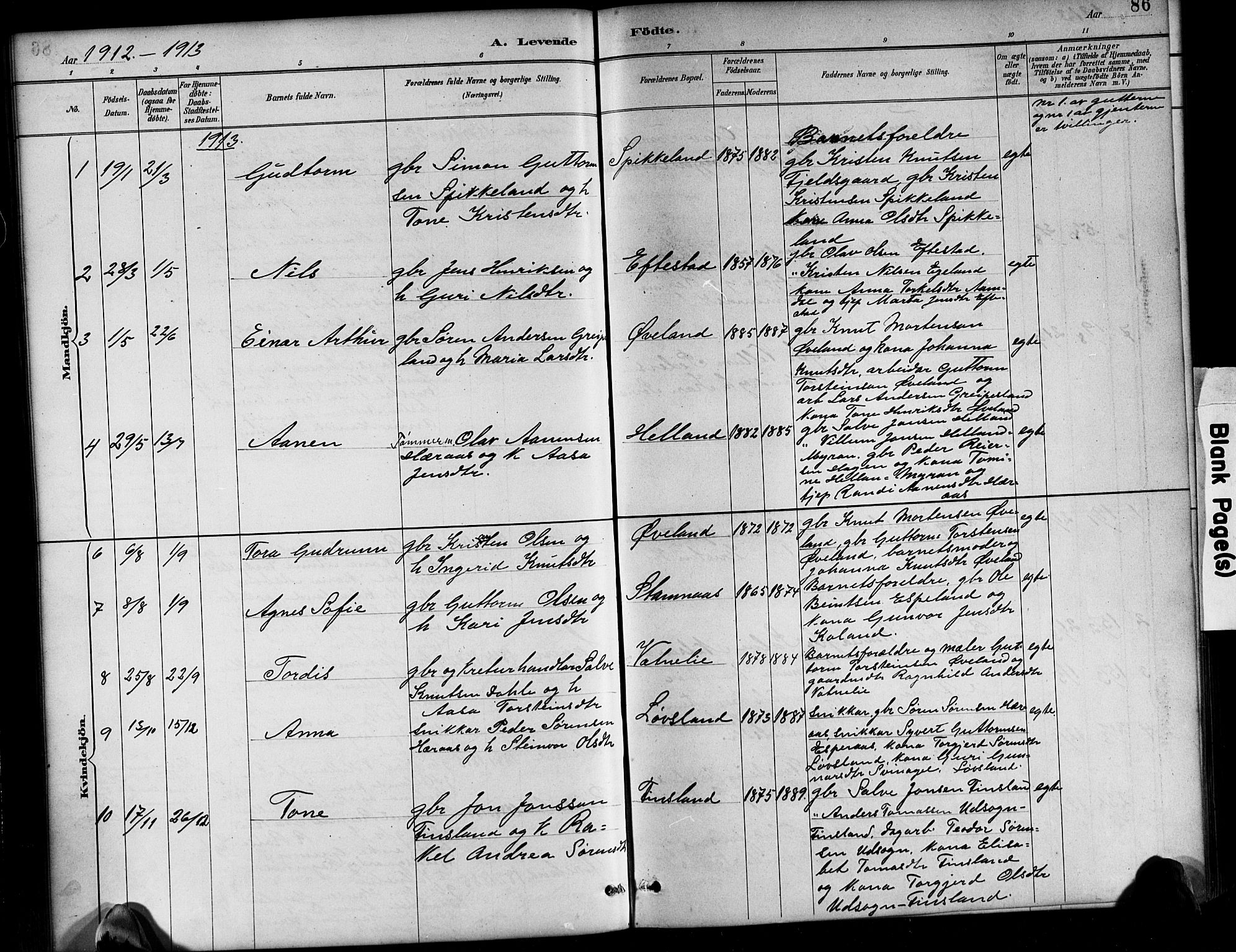 Bjelland sokneprestkontor, SAK/1111-0005/F/Fb/Fbb/L0005: Parish register (copy) no. B 5, 1887-1918, p. 86