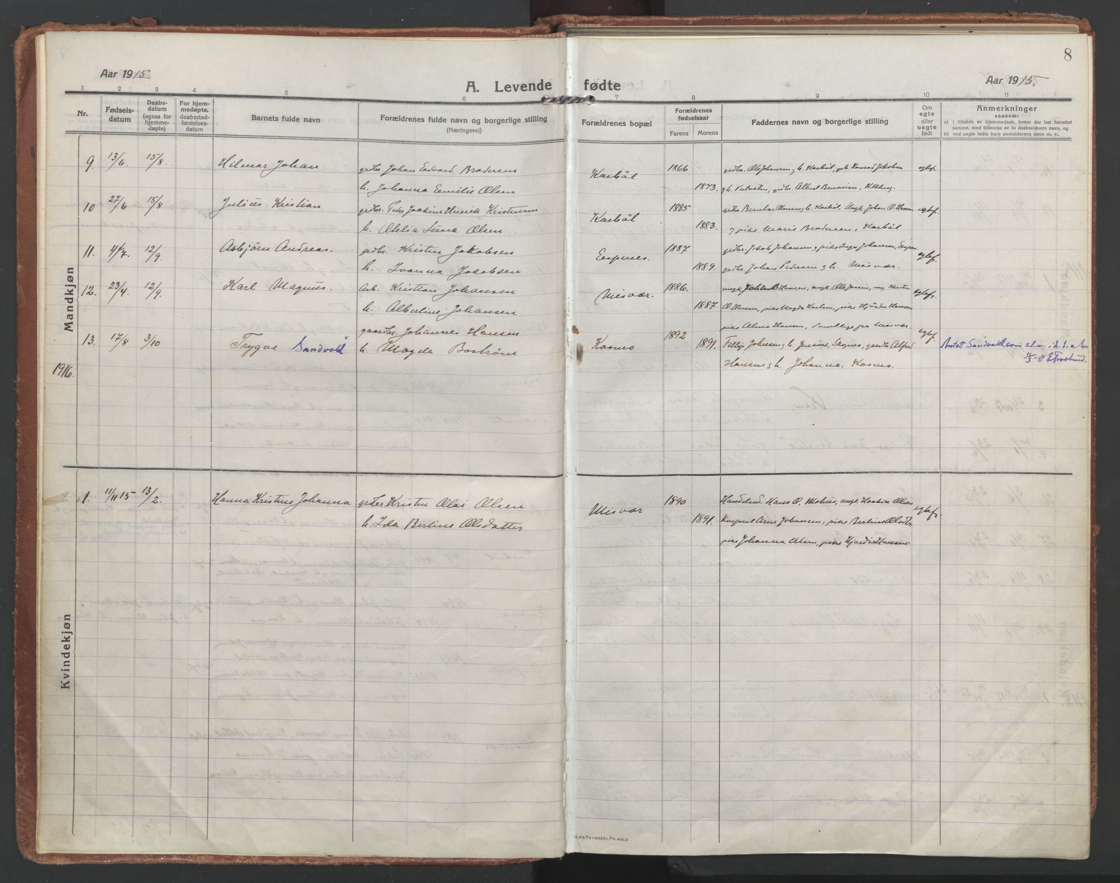 Ministerialprotokoller, klokkerbøker og fødselsregistre - Nordland, AV/SAT-A-1459/852/L0748: Parish register (official) no. 852A18, 1913-1932, p. 8