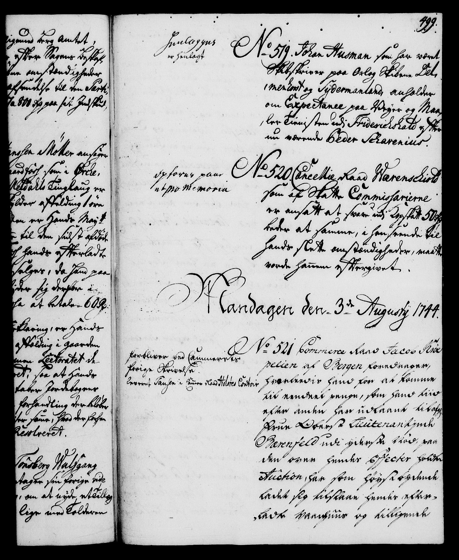 Rentekammeret, Kammerkanselliet, RA/EA-3111/G/Gh/Gha/L0025: Norsk ekstraktmemorialprotokoll (merket RK 53.70), 1743-1744, p. 499