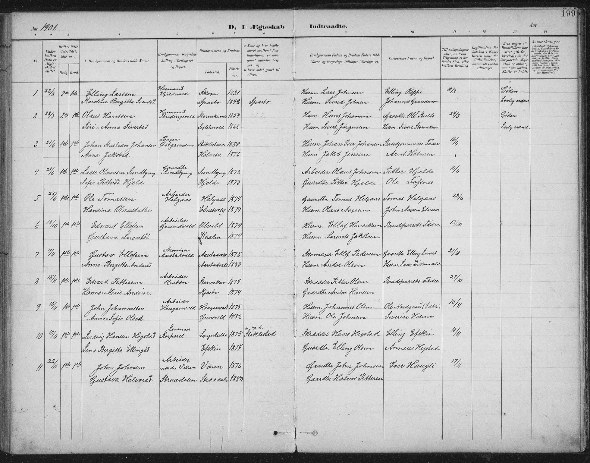 Ministerialprotokoller, klokkerbøker og fødselsregistre - Nord-Trøndelag, SAT/A-1458/724/L0269: Parish register (copy) no. 724C05, 1899-1920, p. 199