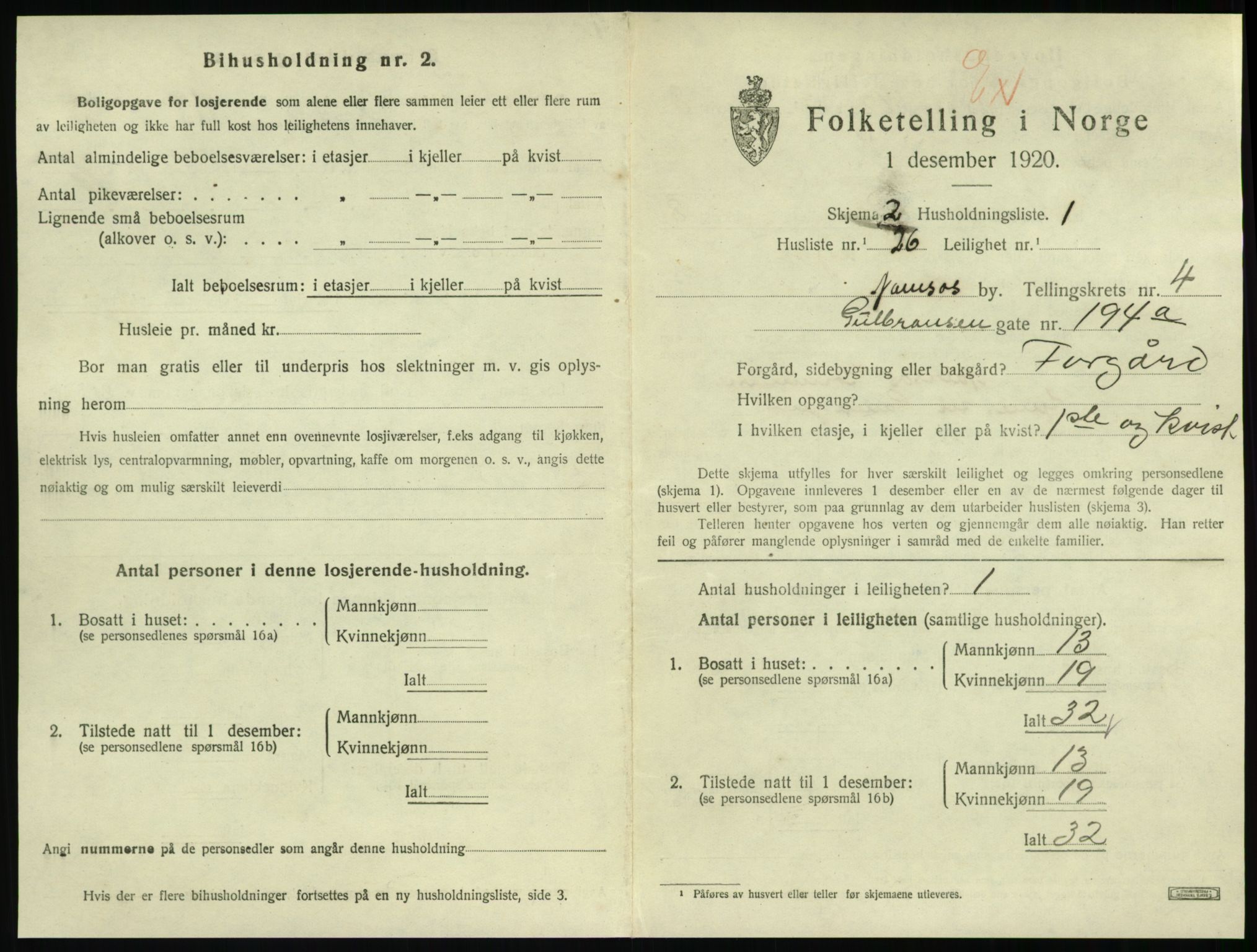 SAT, 1920 census for Namsos, 1920, p. 1497