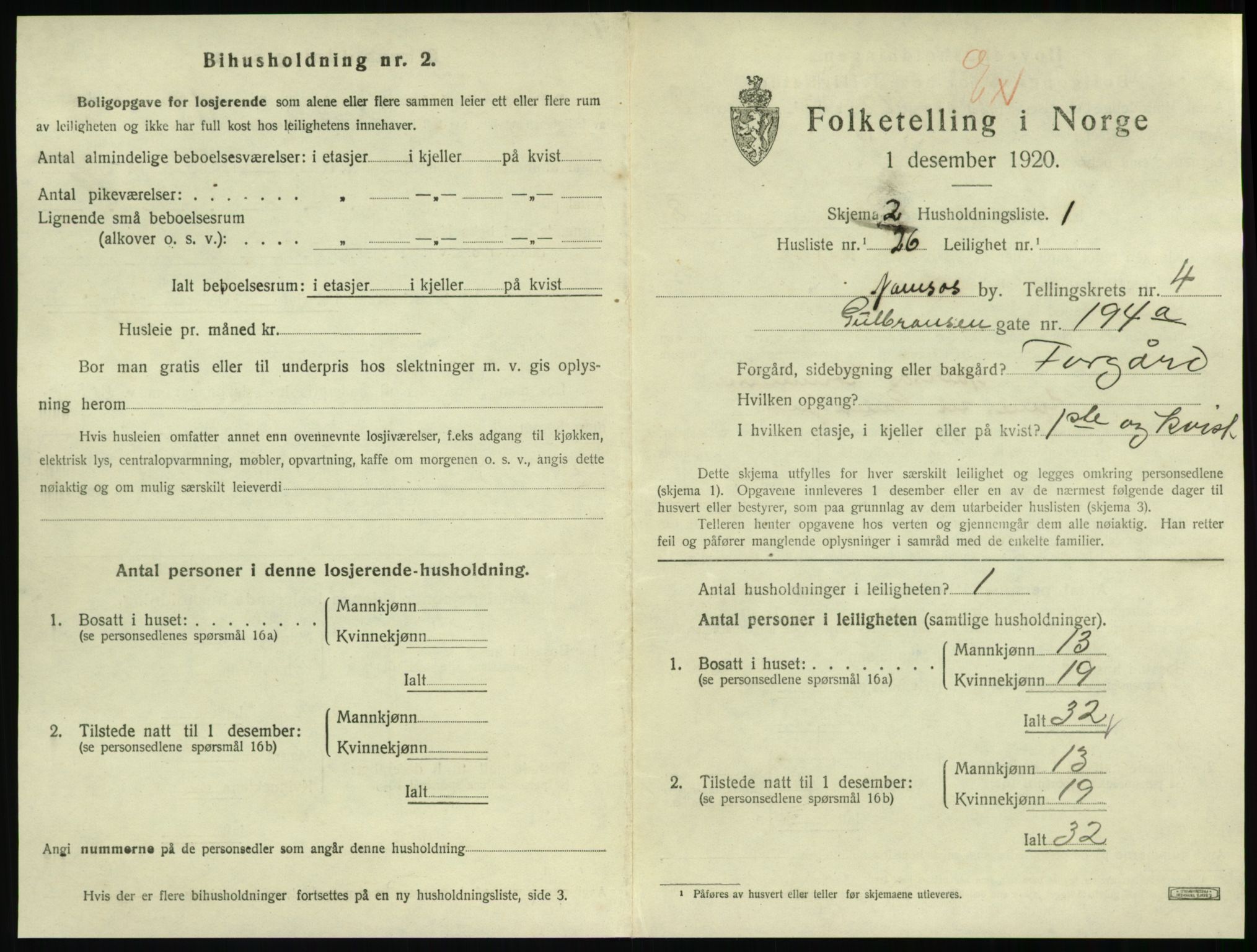 SAT, 1920 census for Namsos, 1920, p. 1497