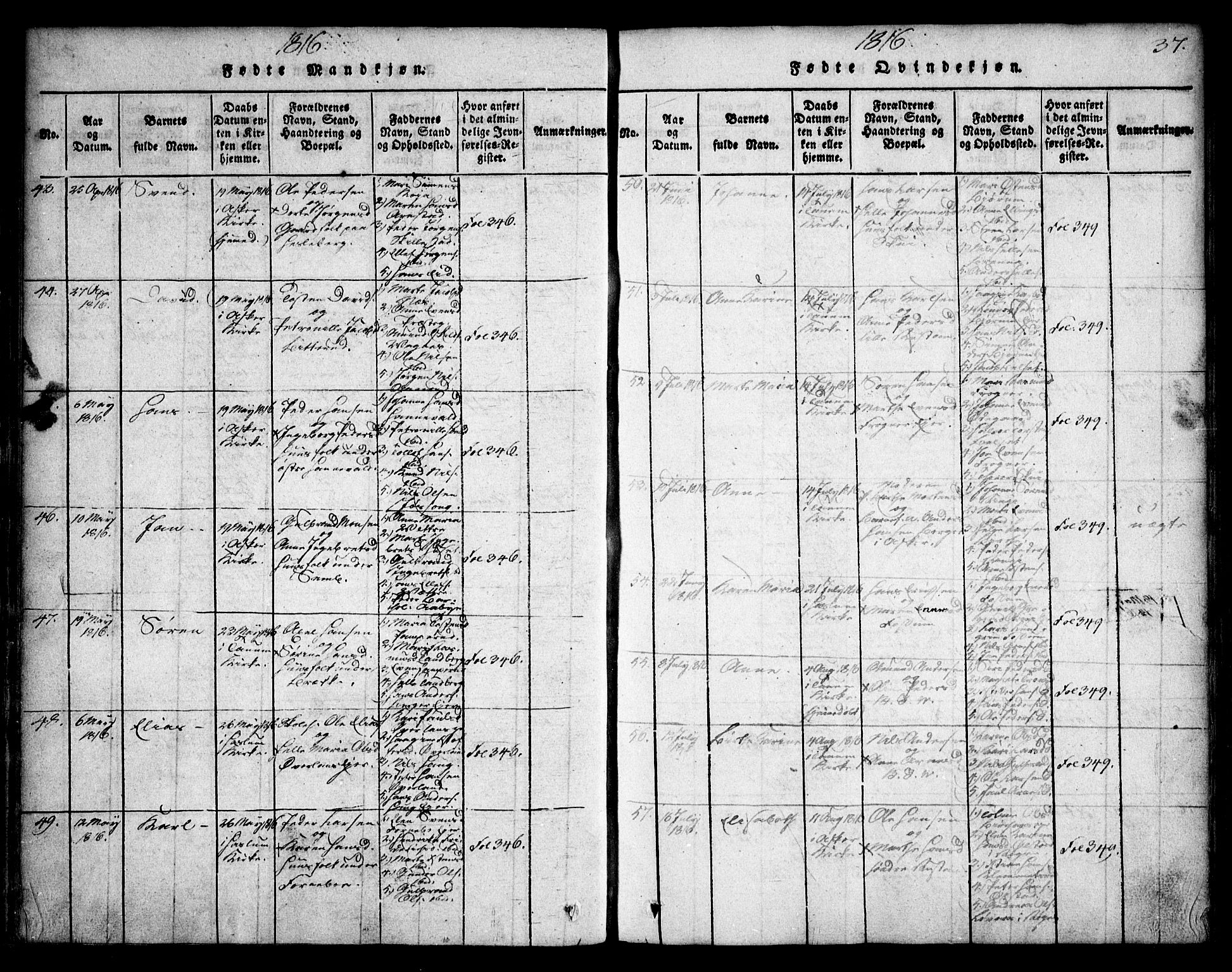 Asker prestekontor Kirkebøker, AV/SAO-A-10256a/F/Fa/L0006: Parish register (official) no. I 6, 1814-1824, p. 37