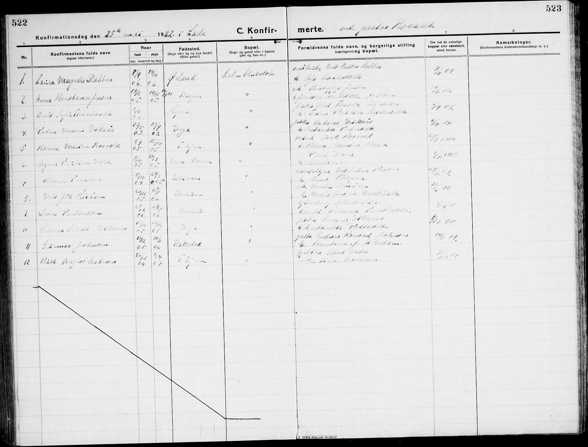 Ministerialprotokoller, klokkerbøker og fødselsregistre - Sør-Trøndelag, SAT/A-1456/607/L0321: Parish register (official) no. 607A05, 1916-1935, p. 522-523