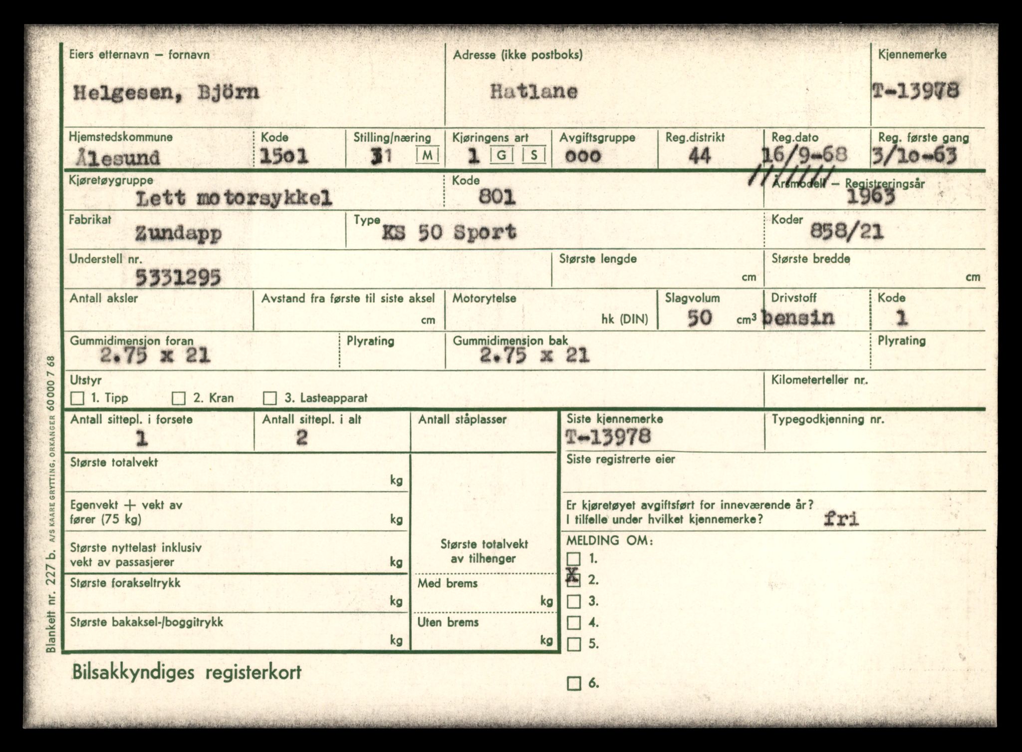 Møre og Romsdal vegkontor - Ålesund trafikkstasjon, AV/SAT-A-4099/F/Fe/L0042: Registreringskort for kjøretøy T 13906 - T 14079, 1927-1998, p. 1127