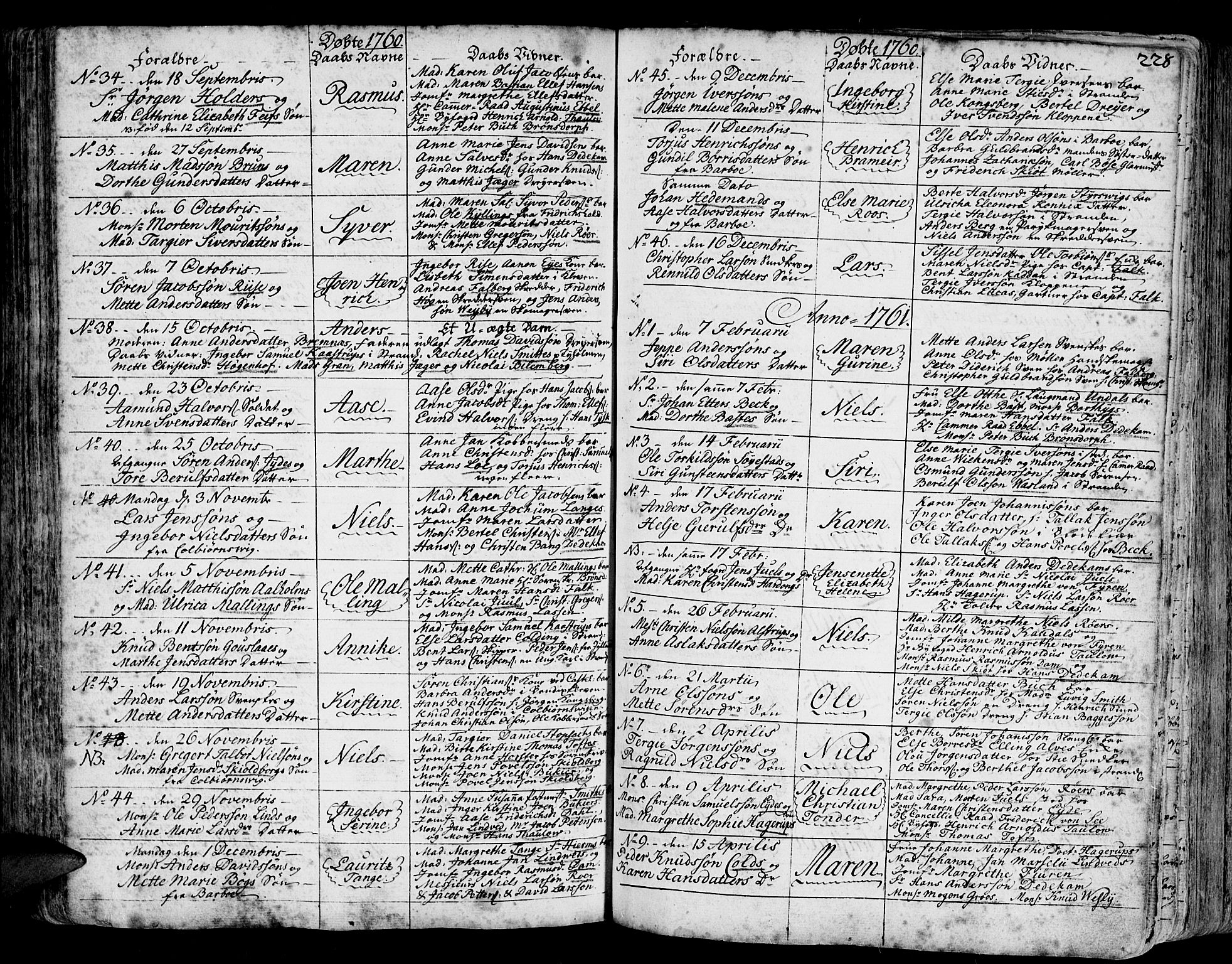 Arendal sokneprestkontor, Trefoldighet, SAK/1111-0040/F/Fa/L0001: Parish register (official) no. A 1, 1703-1815, p. 228