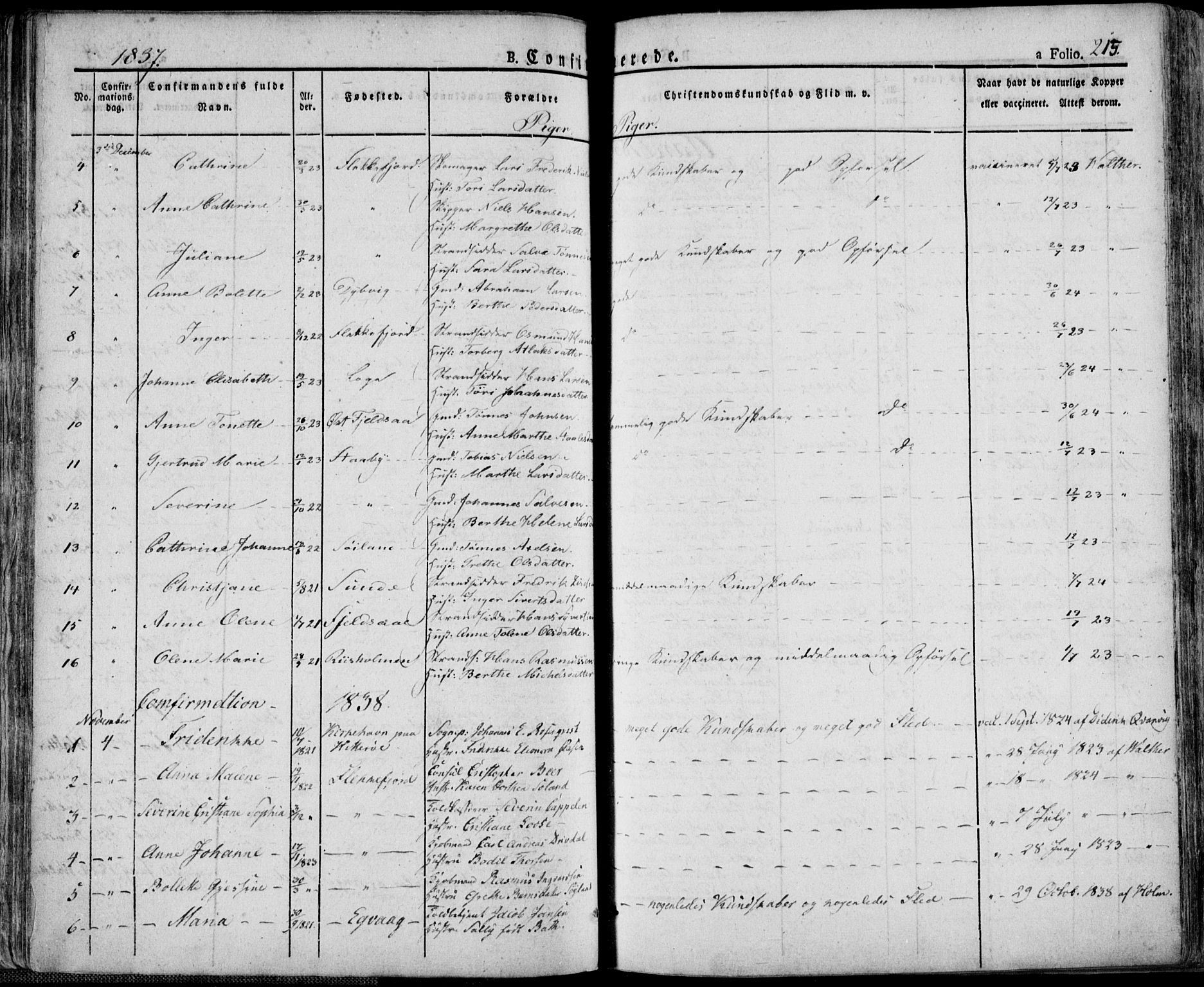 Flekkefjord sokneprestkontor, AV/SAK-1111-0012/F/Fa/Fac/L0003: Parish register (official) no. A 3, 1826-1841, p. 215