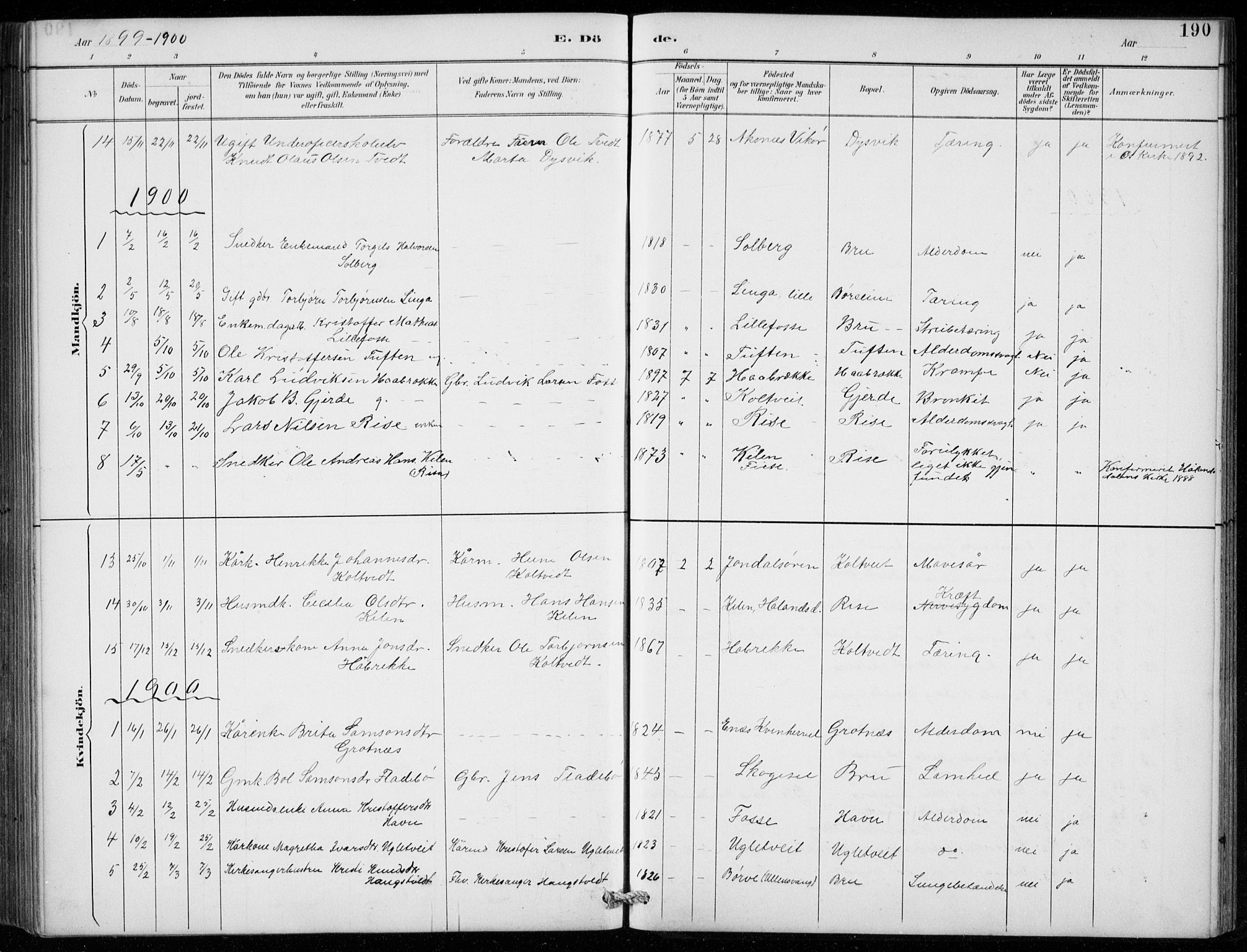 Strandebarm sokneprestembete, AV/SAB-A-78401/H/Hab: Parish register (copy) no. B  1, 1891-1914, p. 190