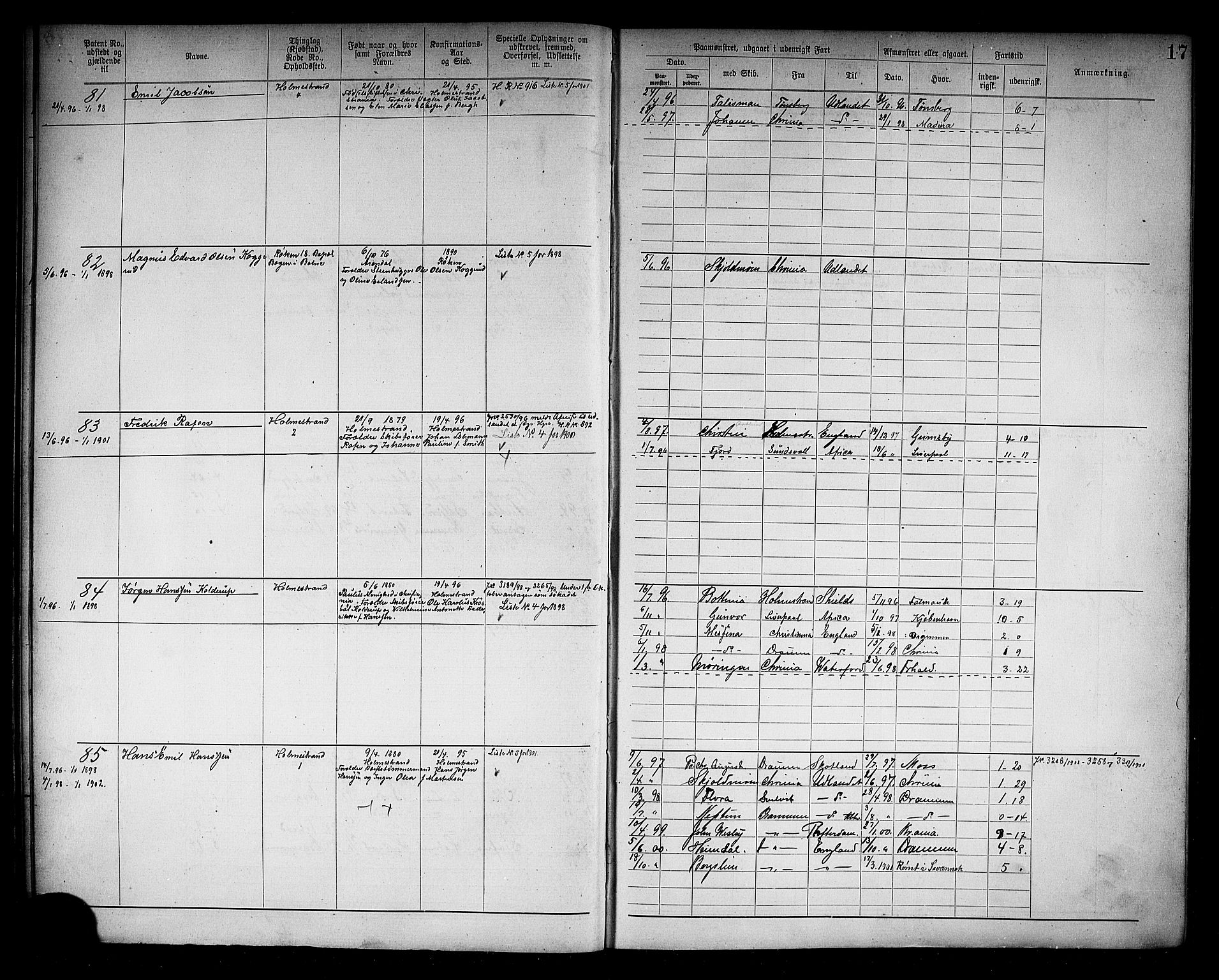 Holmestrand innrulleringskontor, AV/SAKO-A-1151/F/Fb/L0002: Annotasjonsrulle, 1894-1911, p. 20