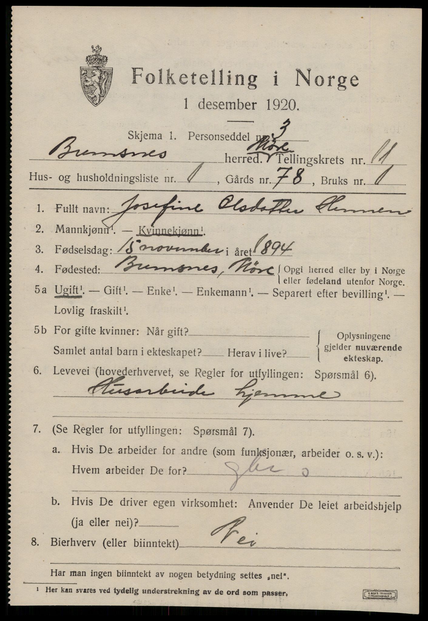 SAT, 1920 census for Bremsnes, 1920, p. 9305