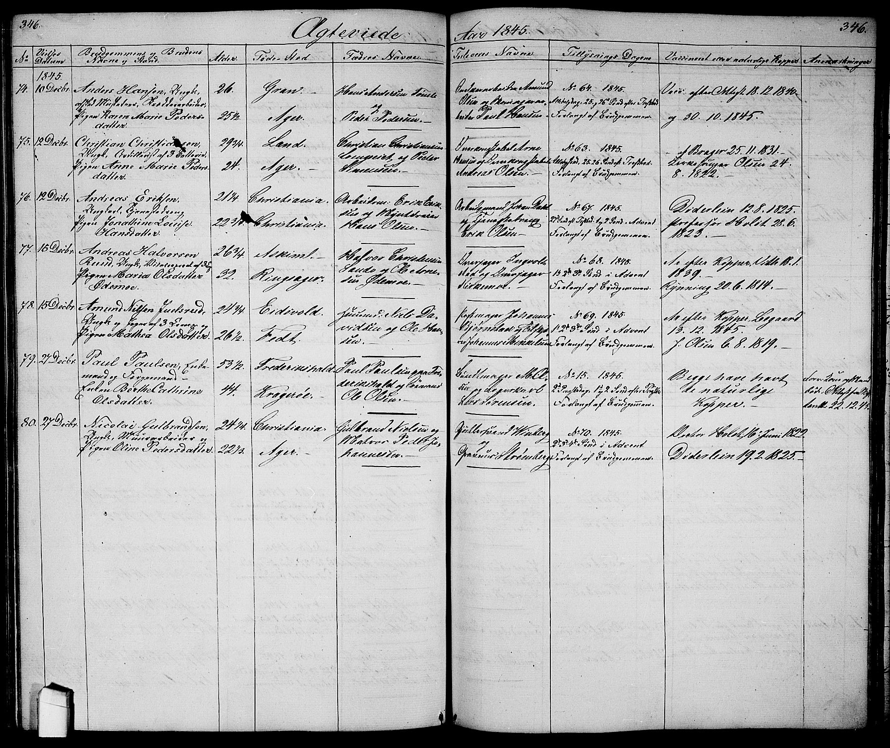 Garnisonsmenigheten Kirkebøker, AV/SAO-A-10846/G/Ga/L0005: Parish register (copy) no. 5, 1841-1860, p. 346