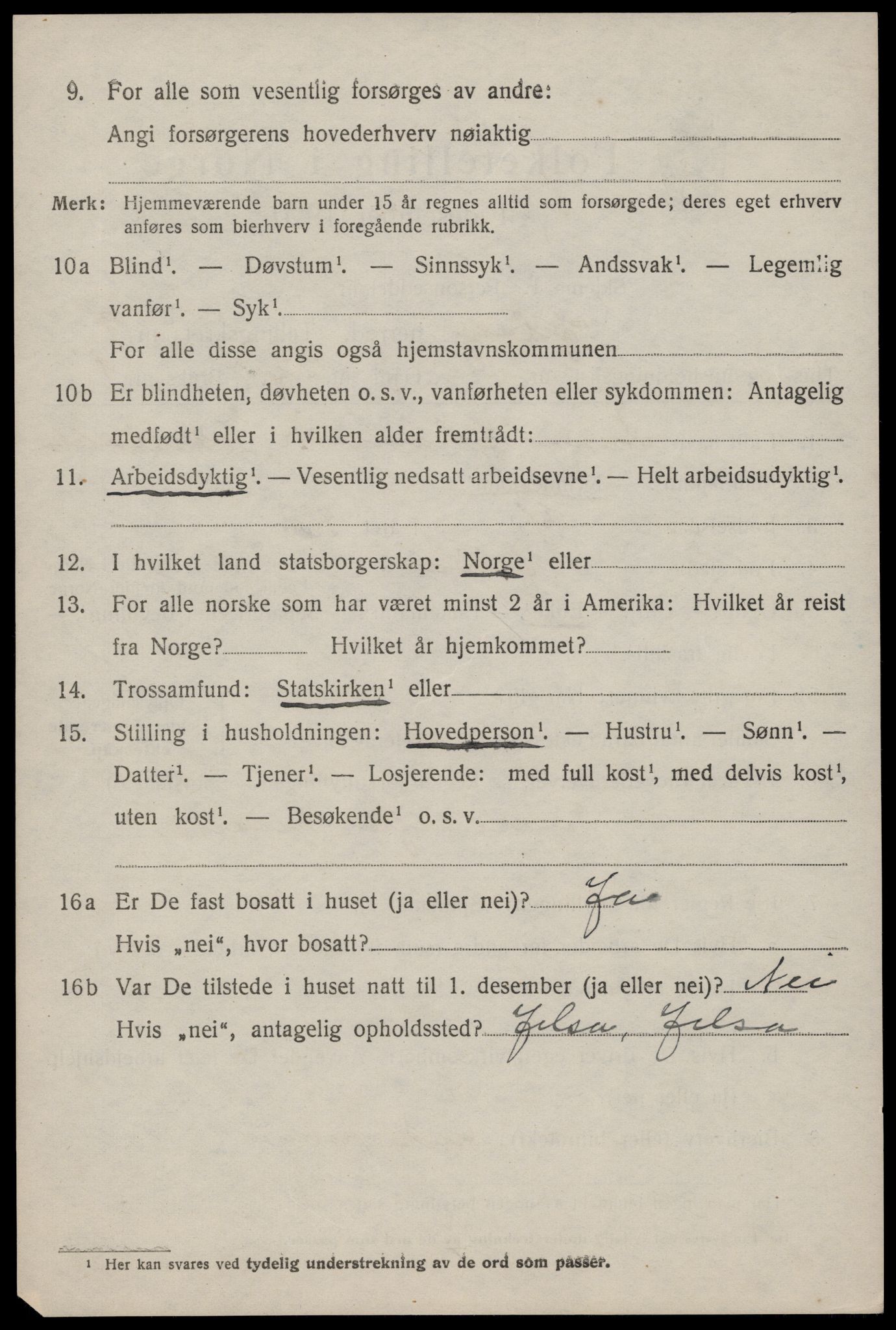 SAST, 1920 census for Jelsa, 1920, p. 2601