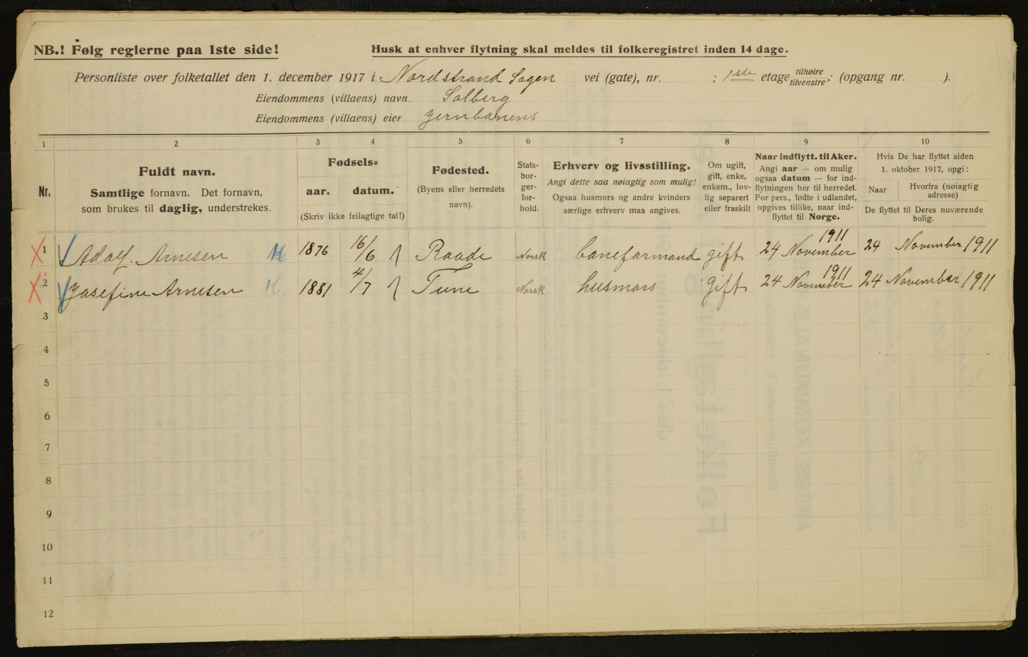 OBA, Municipal Census 1917 for Aker, 1917, p. 20154
